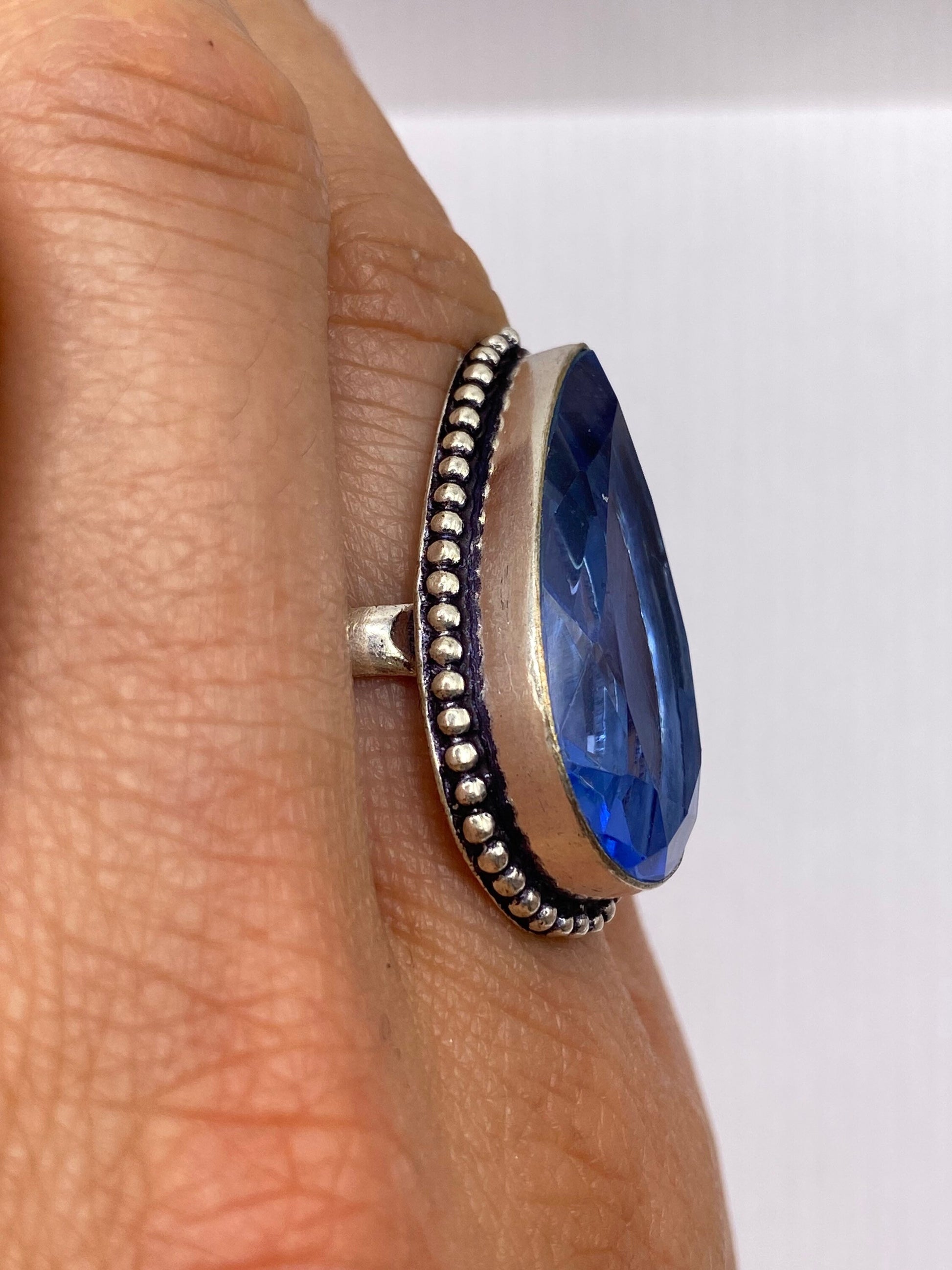 Vintage Deep Blue Volcanic Art Glass Ring