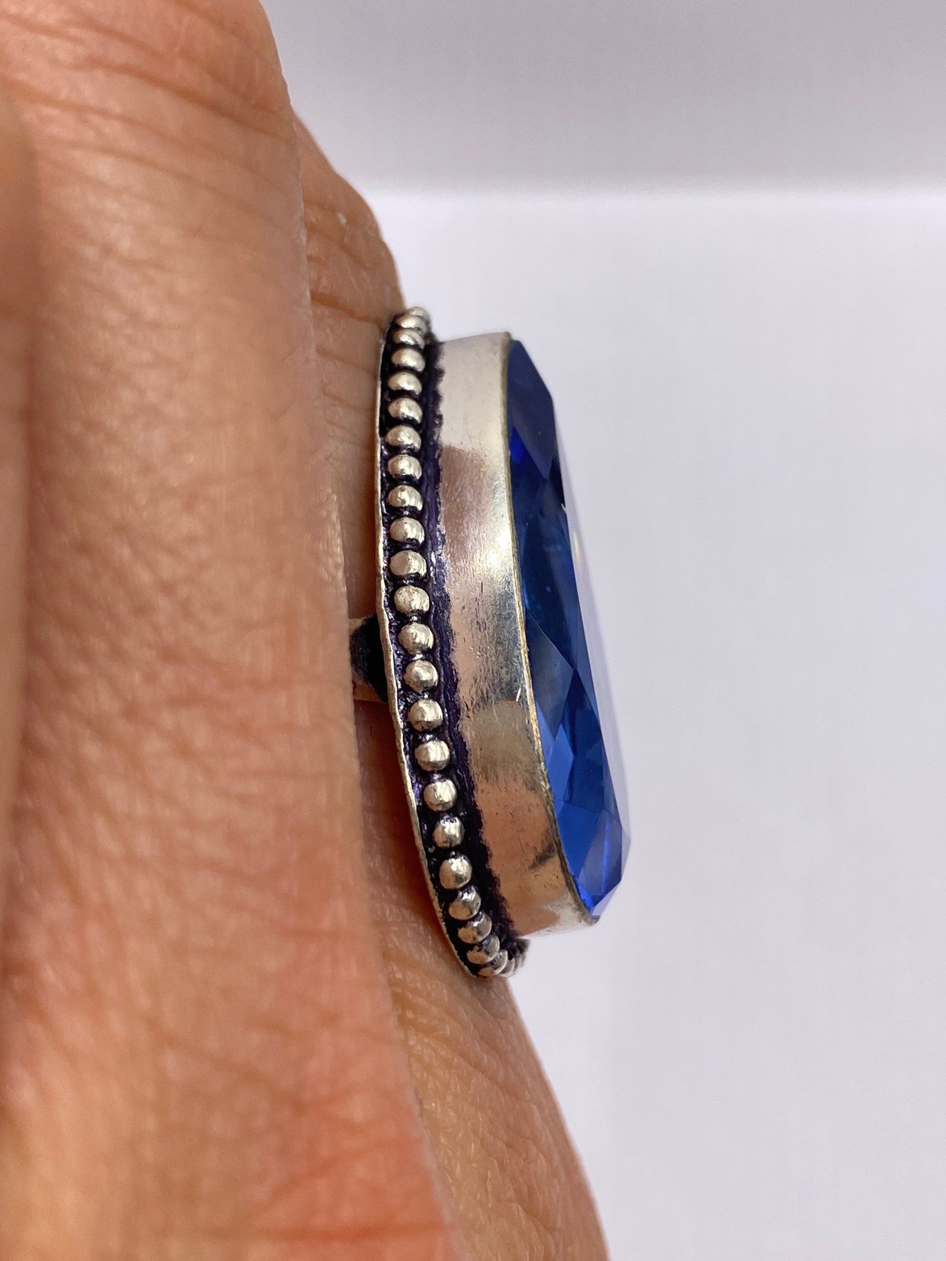 Vintage Deep Blue Volcanic Art Glass Ring