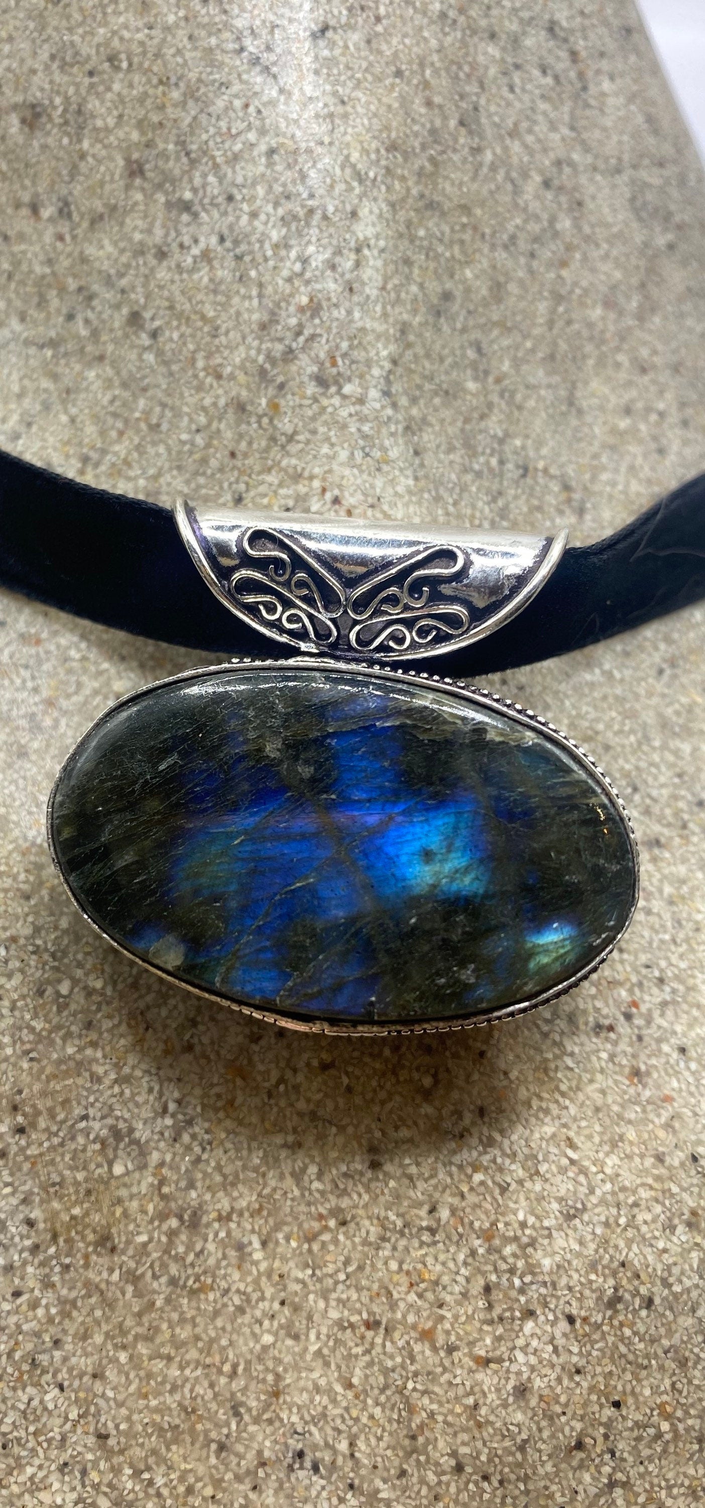 Vintage Silver Genuine Labradorite Gemstone Necklace