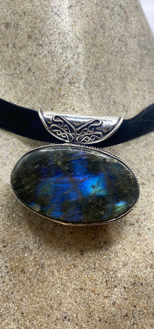Vintage Silver Genuine Labradorite Gemstone Necklace