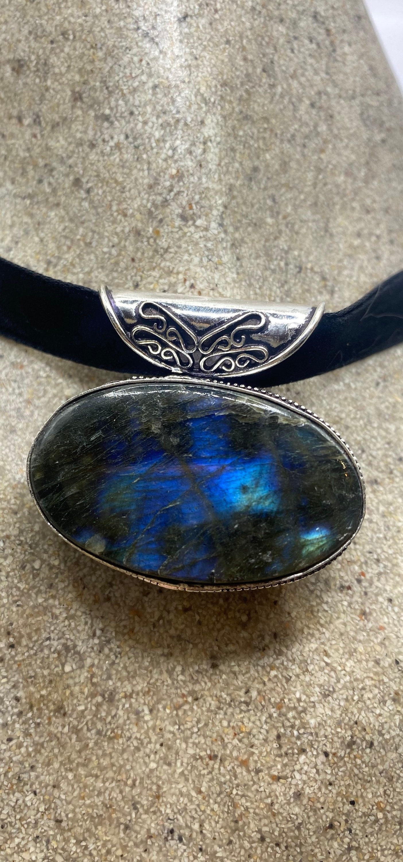 Vintage Silver Genuine Labradorite Gemstone Necklace