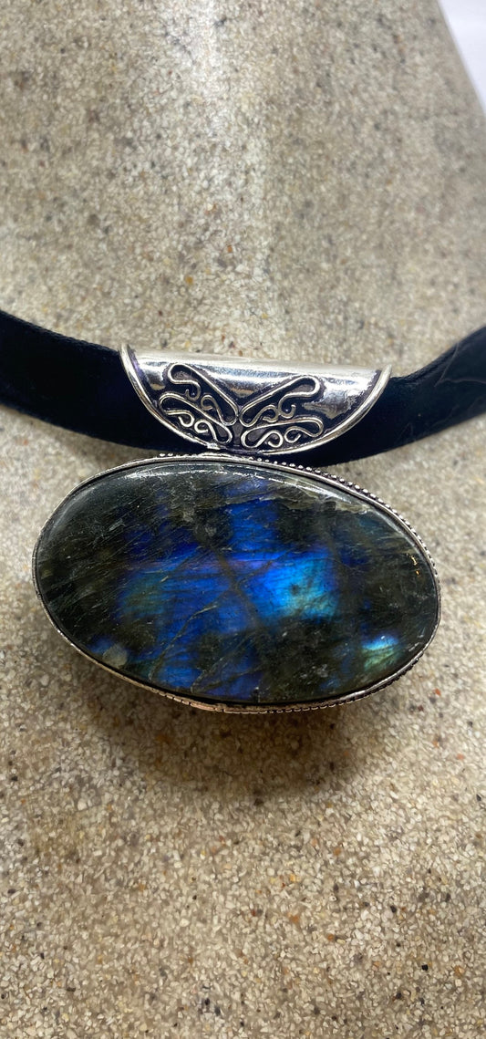 Vintage Silver Genuine Labradorite Gemstone Necklace