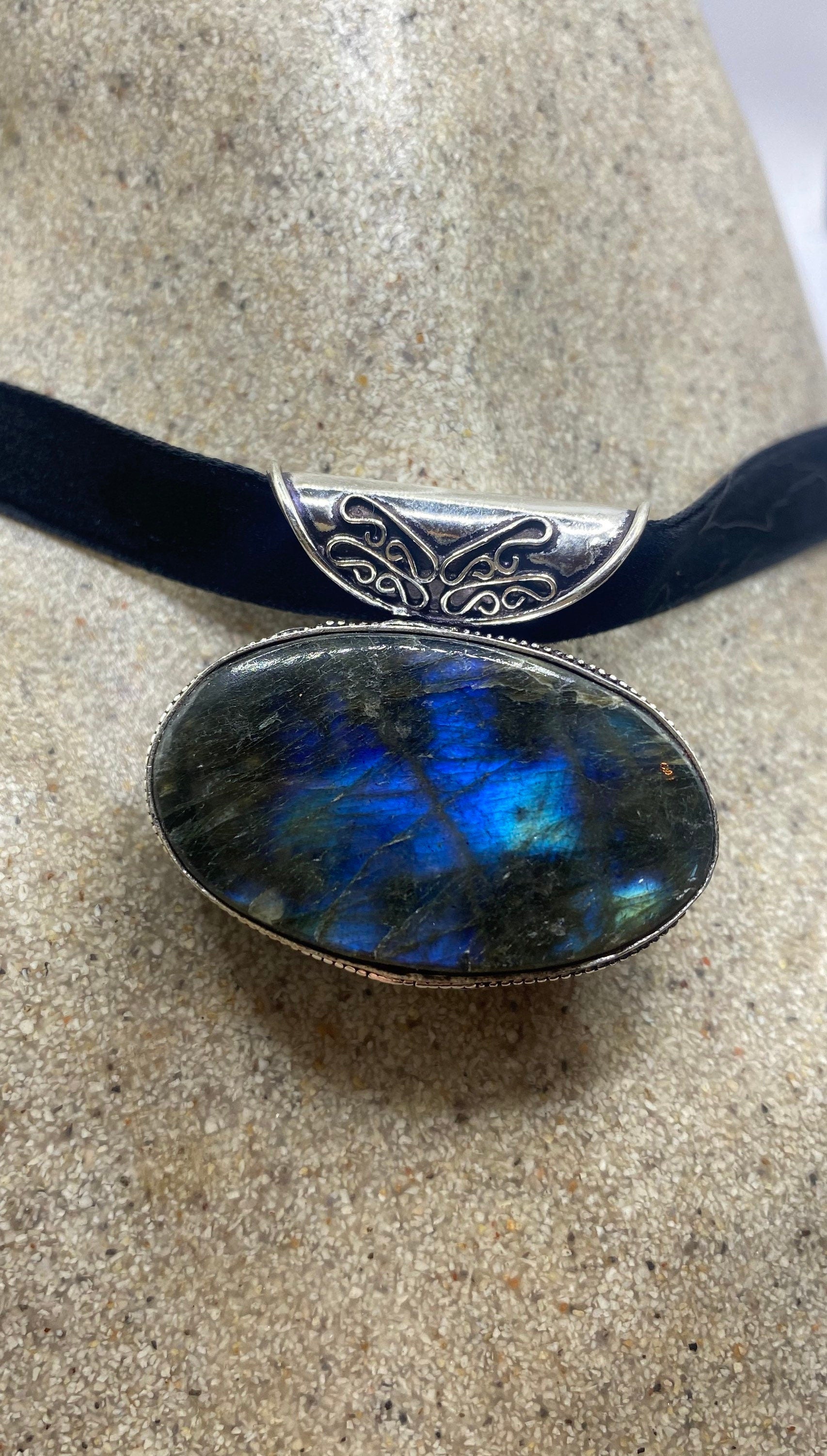 Vintage Silver Genuine Labradorite Gemstone Necklace