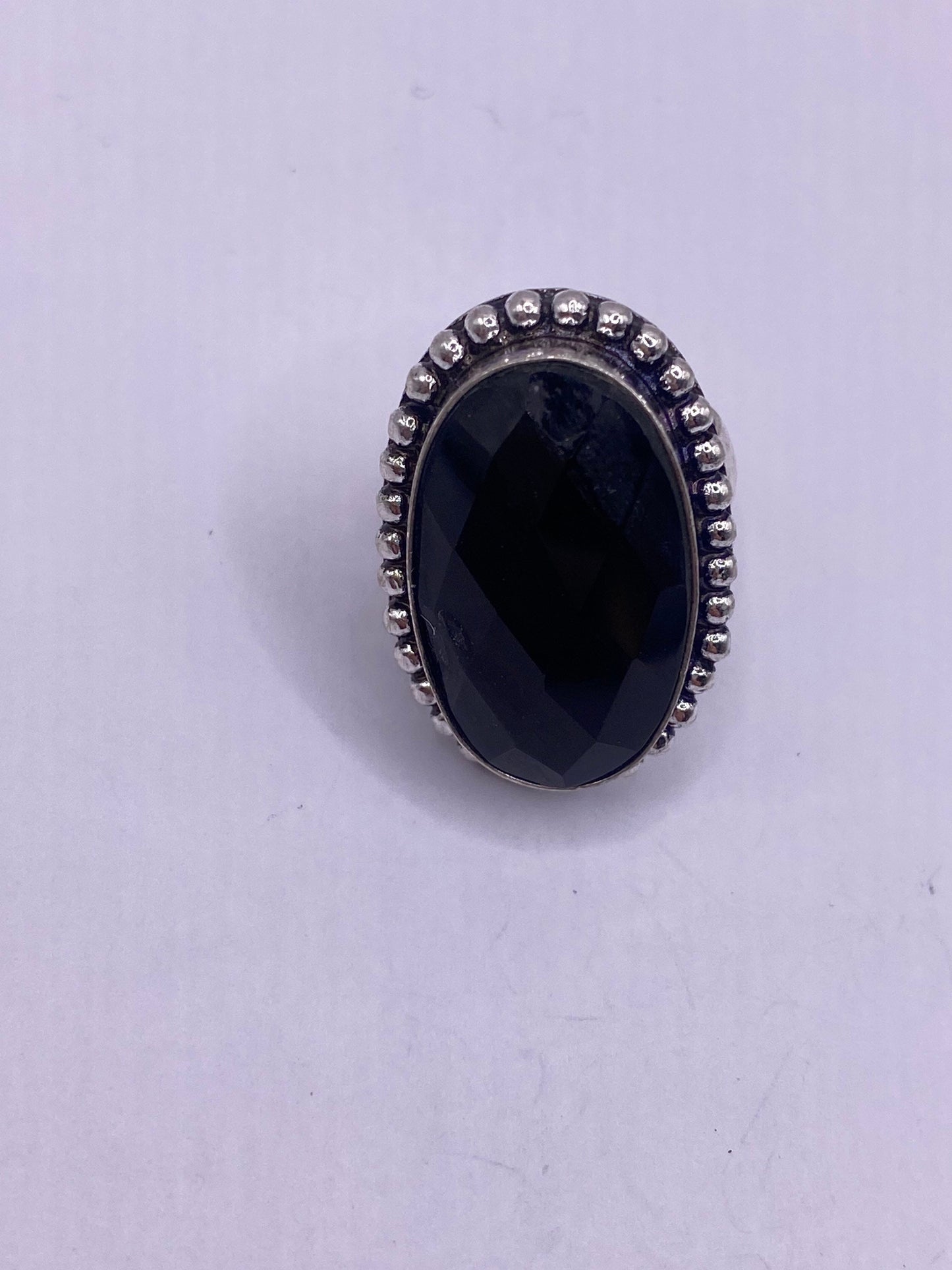Vintage Black Onyx Silver Cocktail Ring Size 6.5