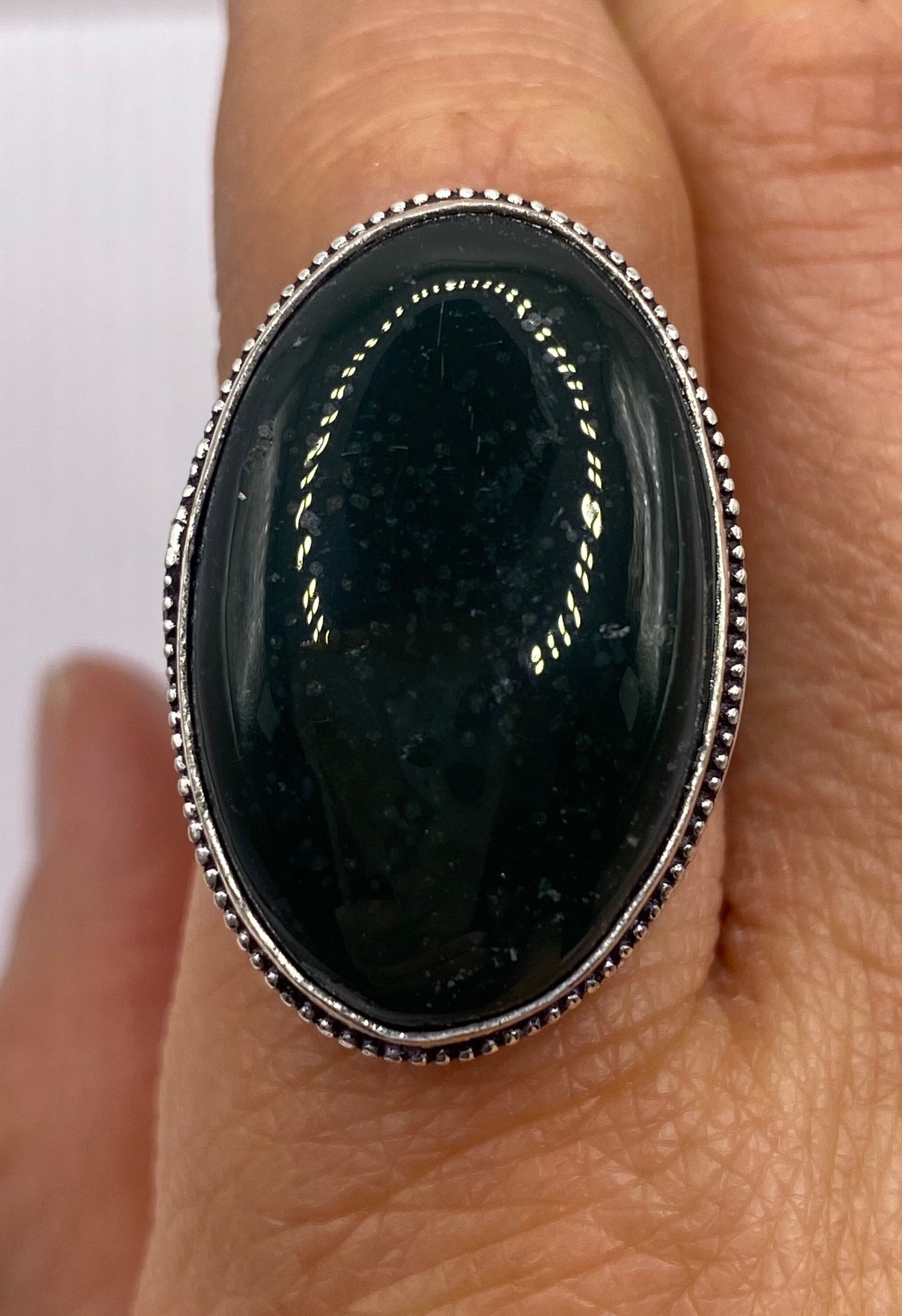 Vintage Green Agate Silver Cocktail Ring