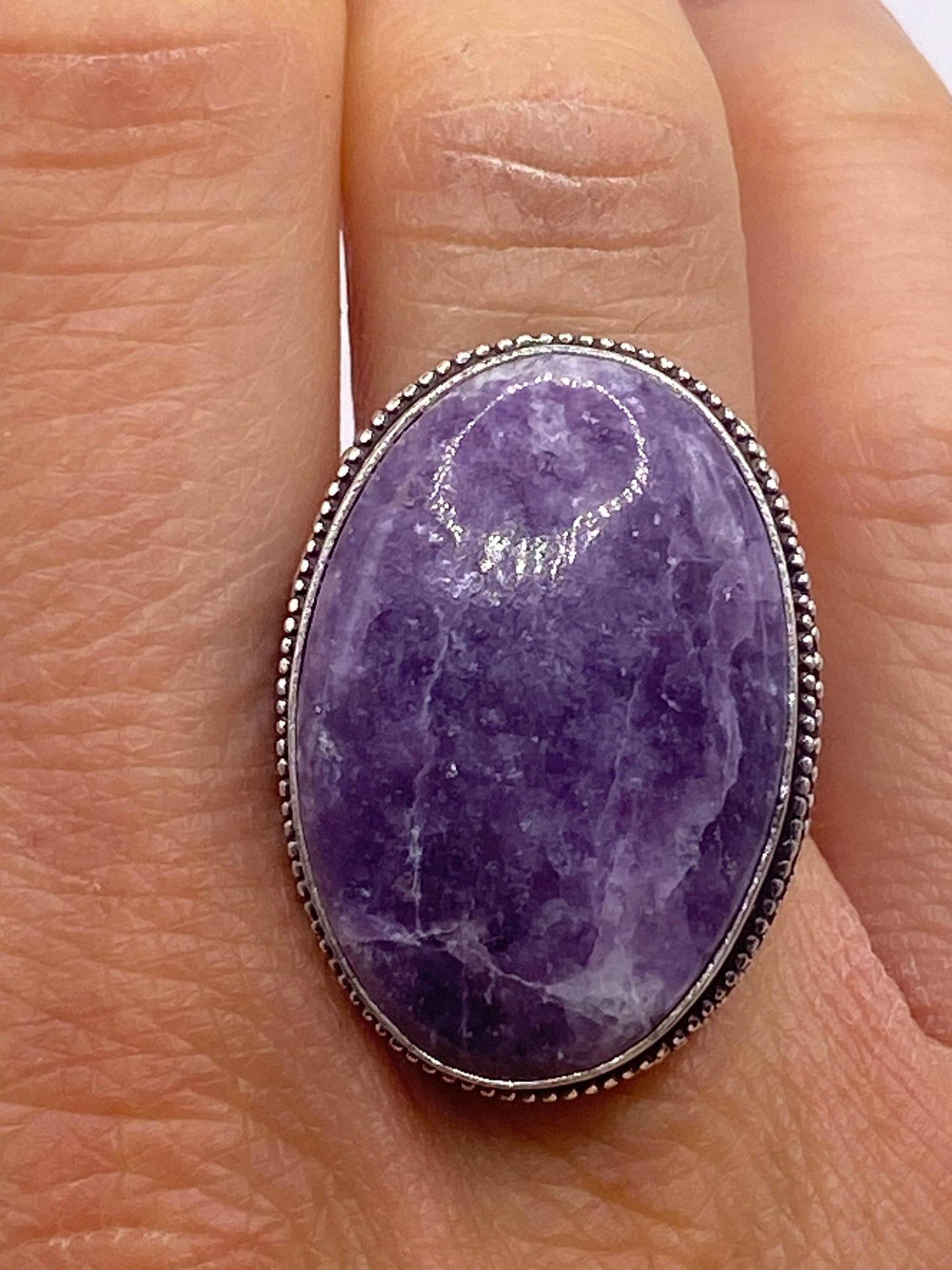 Vintage 1970's Purple Amethyst White Bronze Silver Ring