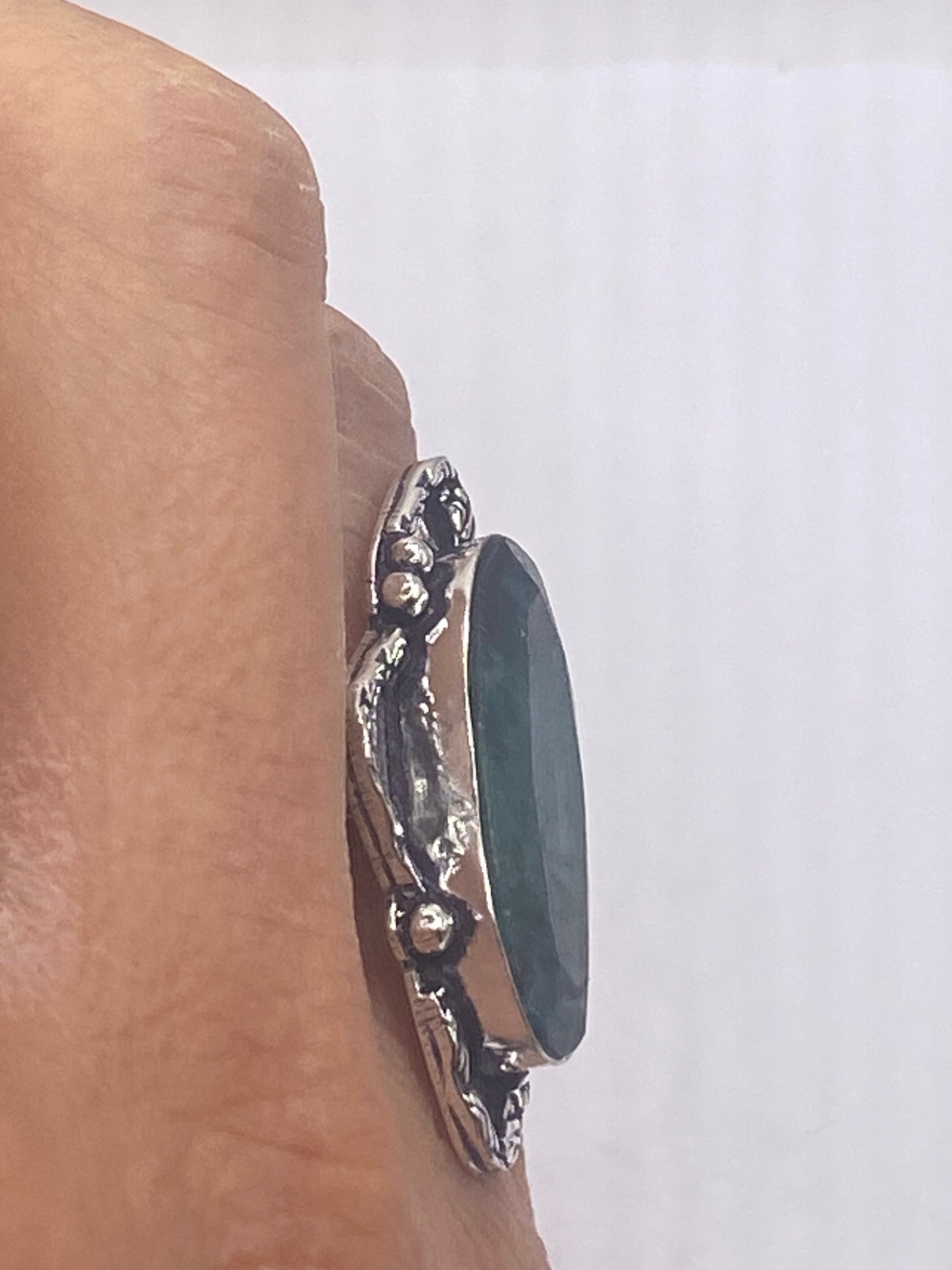 Vintage Green Raw Emerald Silver Bronze Statement Boho Ring