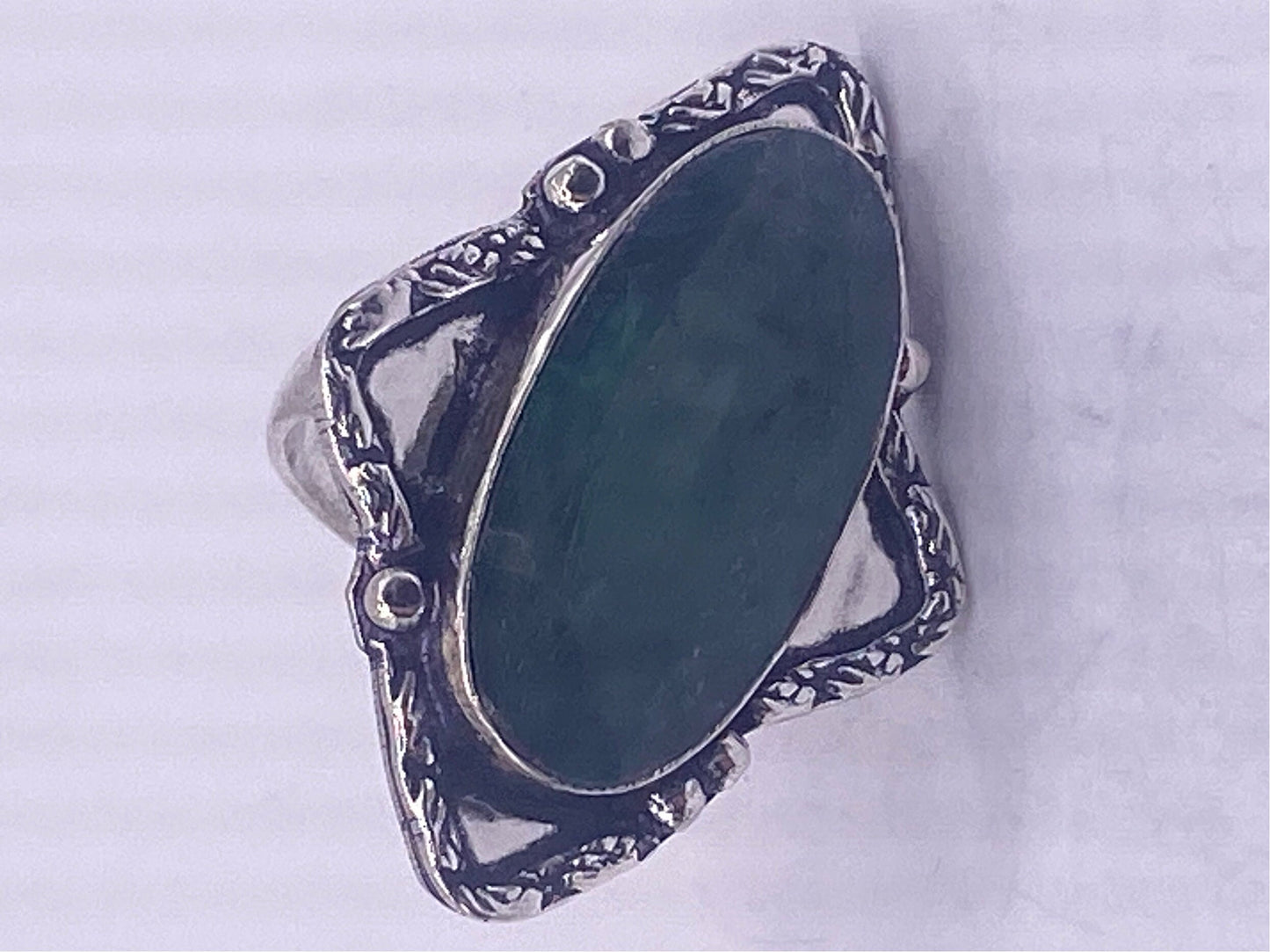 Vintage Green Raw Emerald Silver Bronze Statement Boho Ring