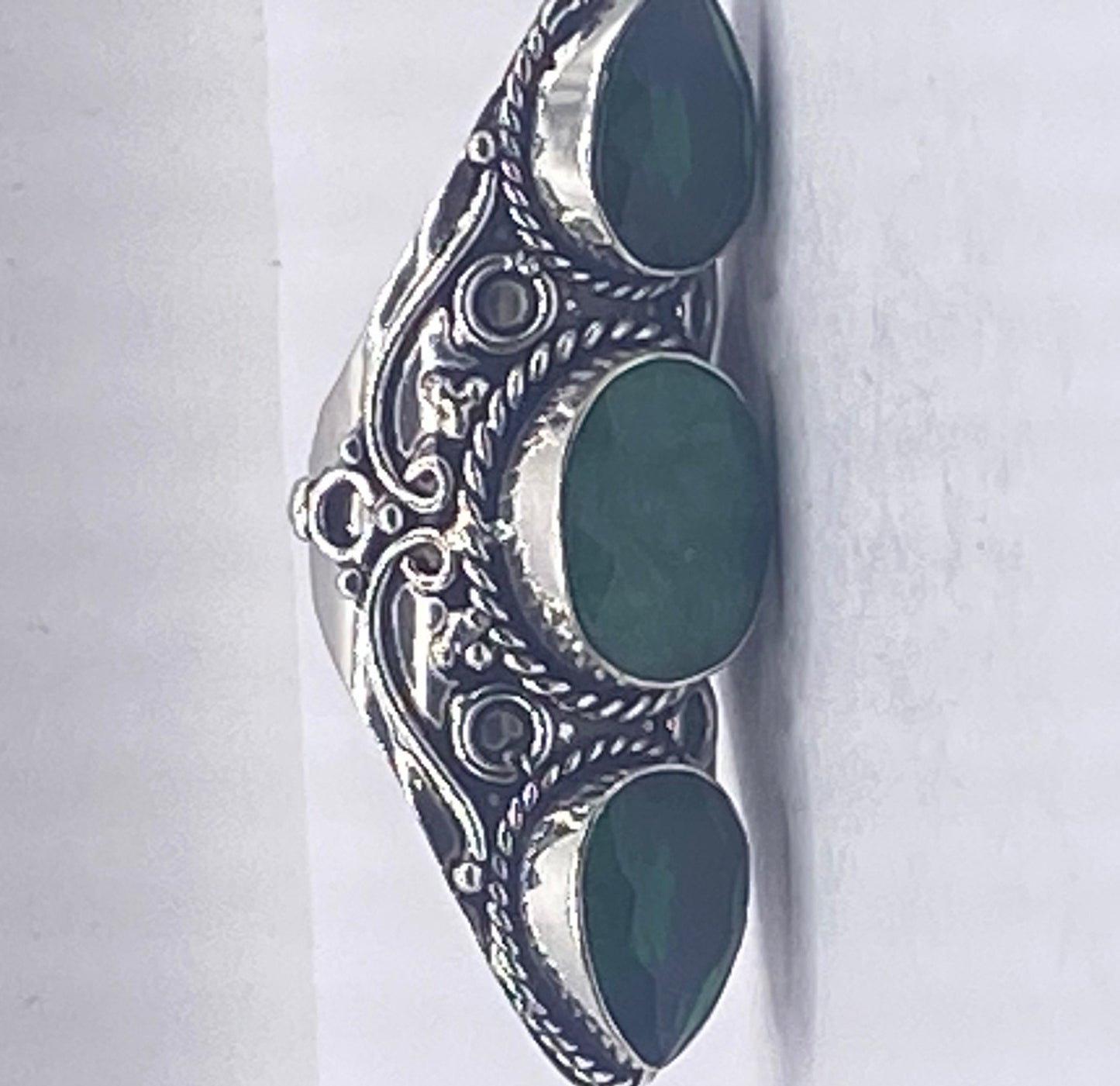 Vintage Green Raw Emerald Silver Bronze Statement Boho Ring