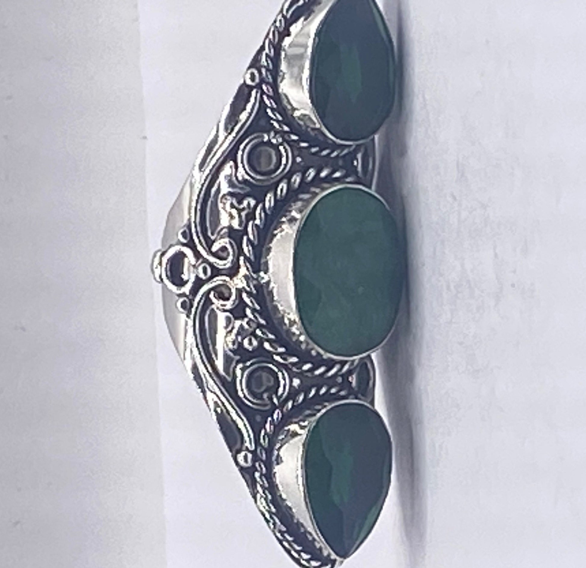 Vintage Green Raw Emerald Silver Bronze Statement Boho Ring