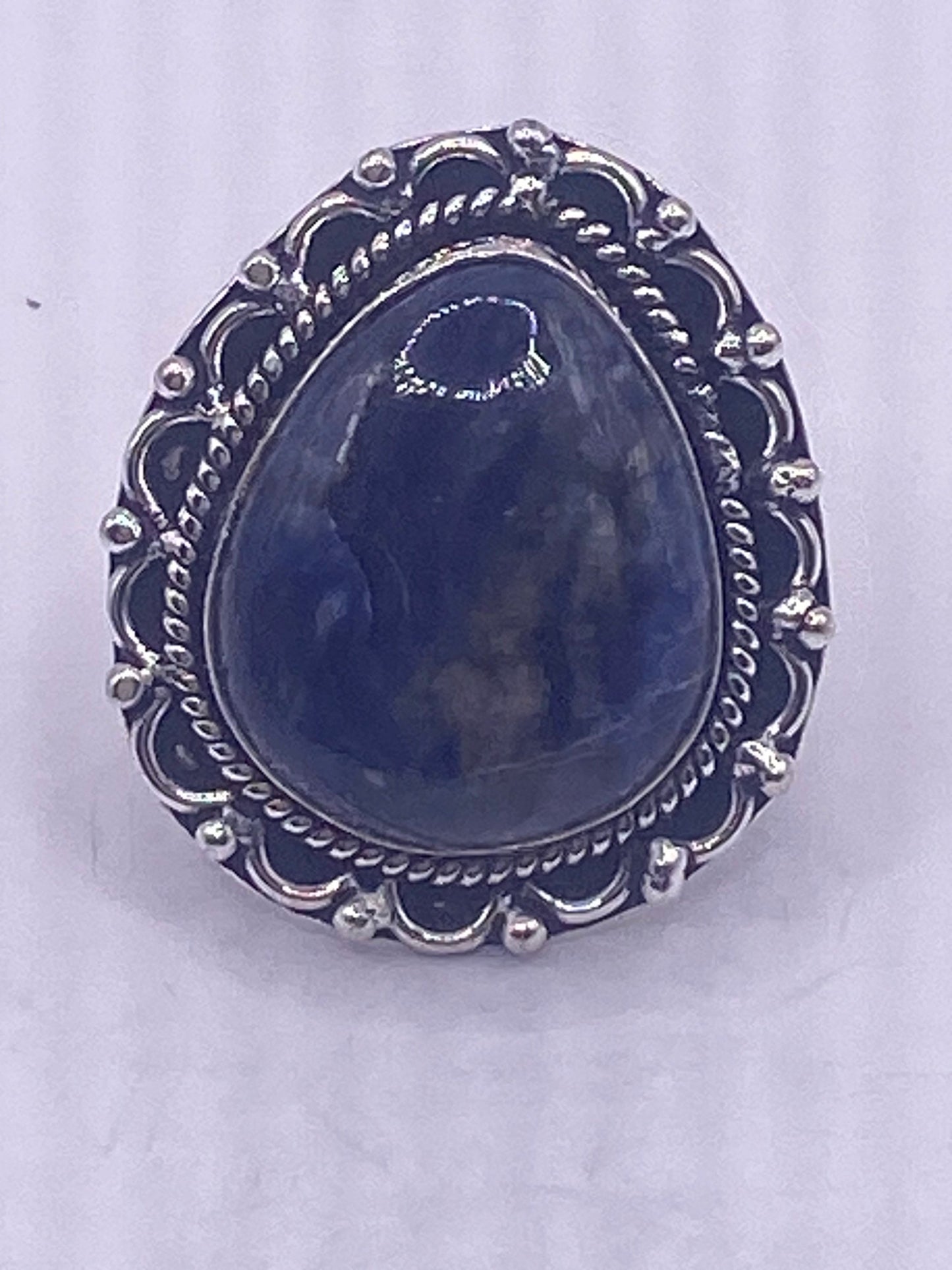 Vintage Blue Flower Carved Lapis Lazuli Ring