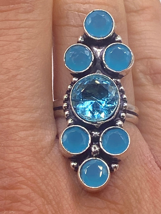 Vintage Genuine Blue Chalcedony Cocktail Statement Ring