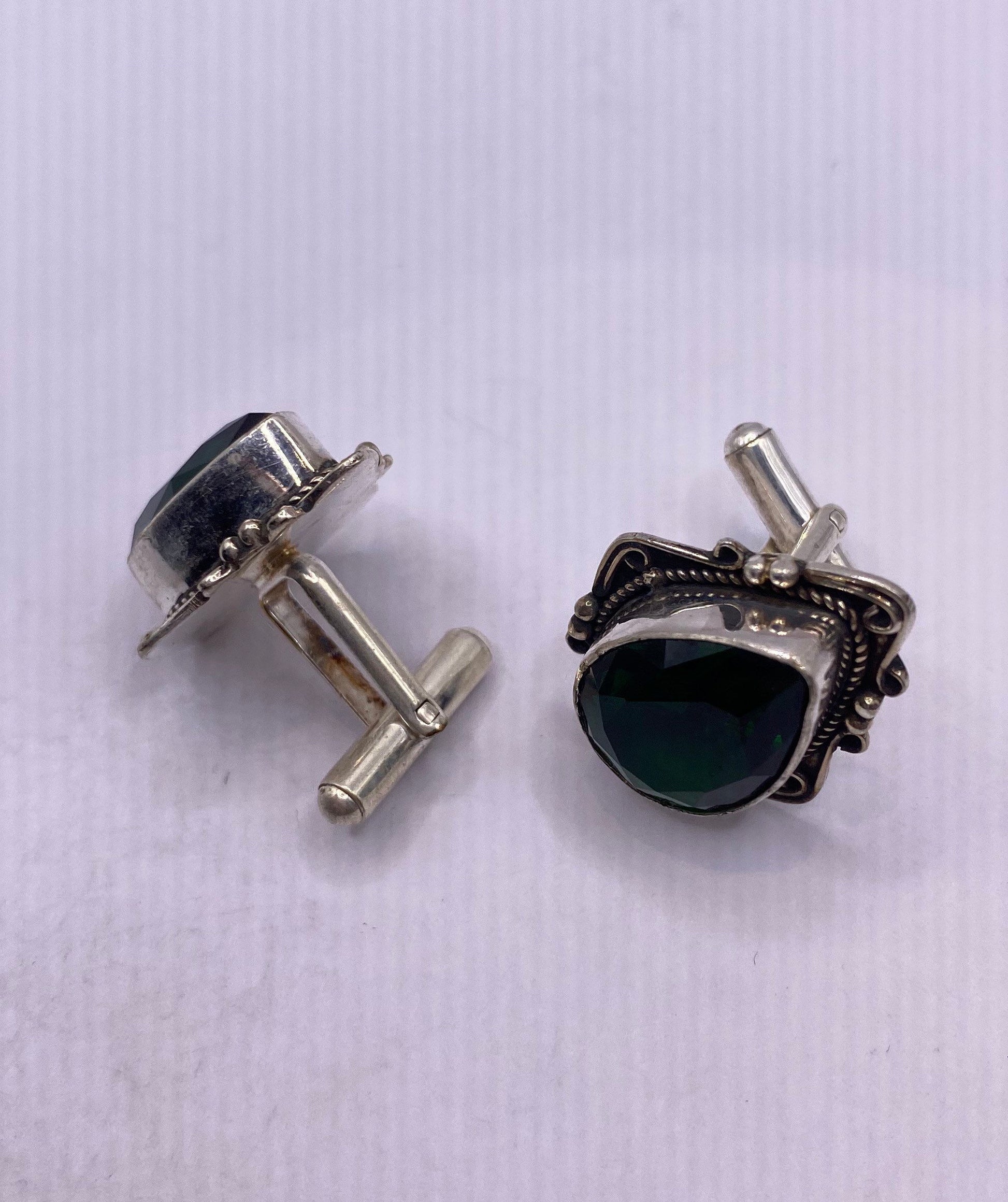 Vintage Green Emerald Glass Cuff Links