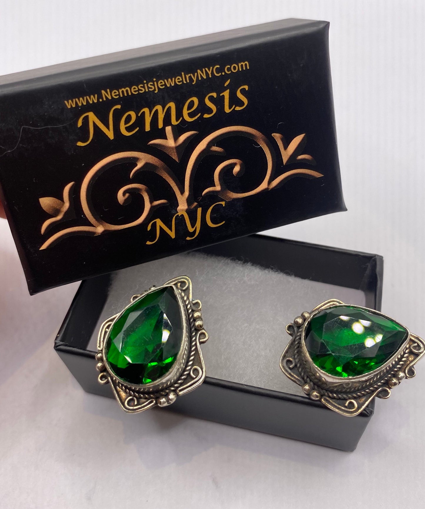 Vintage Green Emerald Glass Cuff Links