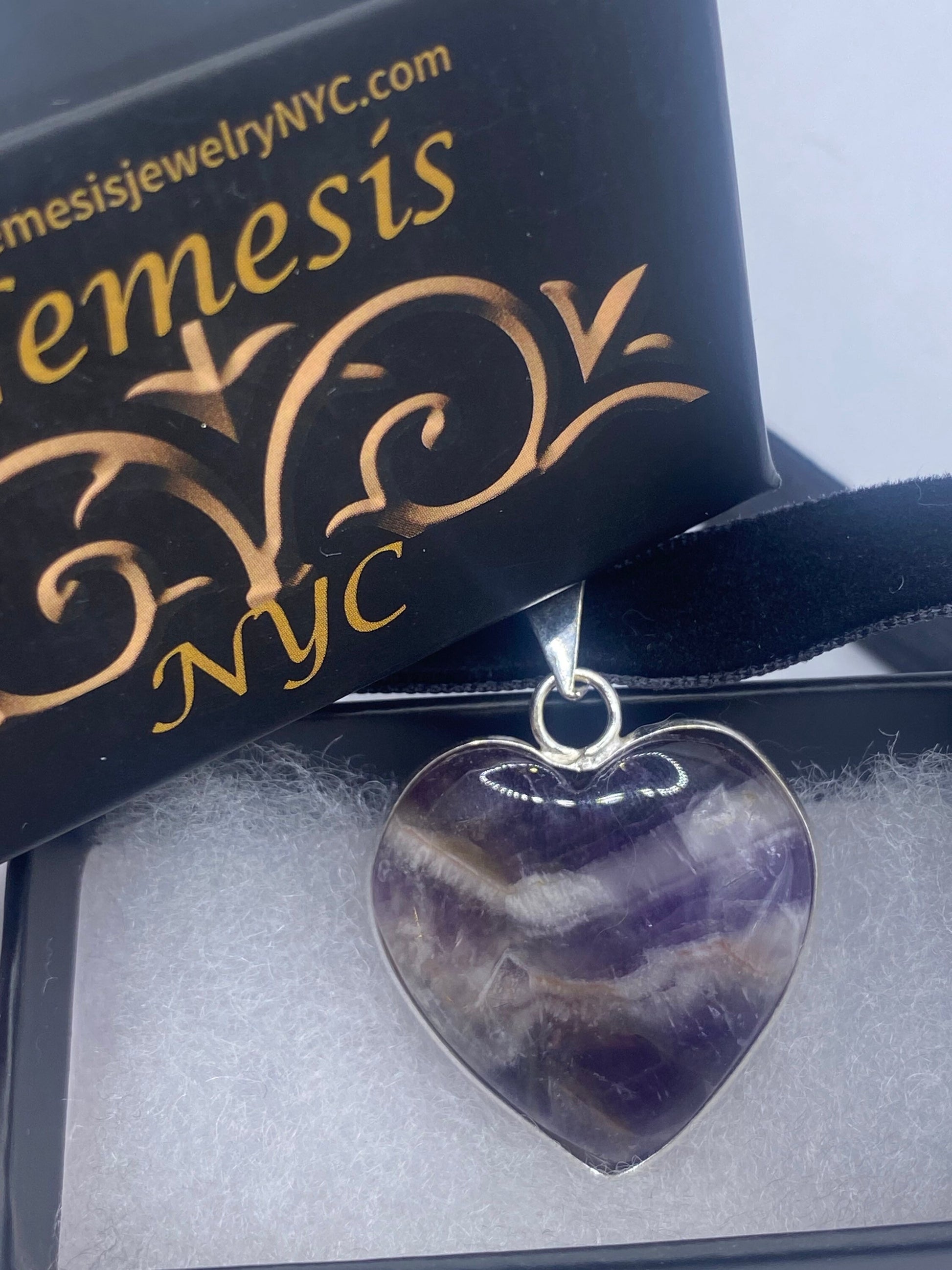 Bohemian Cabochon Heart Deep Purple Genuine Amethyst Necklace