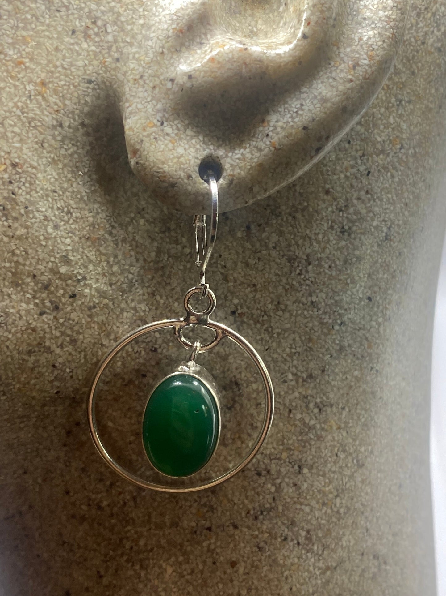 Antique vintage Green Crysopraise Silver dangle earrings