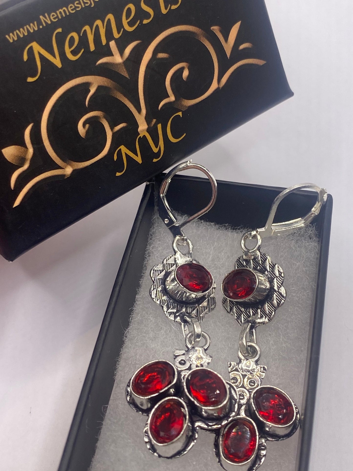 Vintage Red Ruby Glass Earrings 925 Sterling Silver Leverback