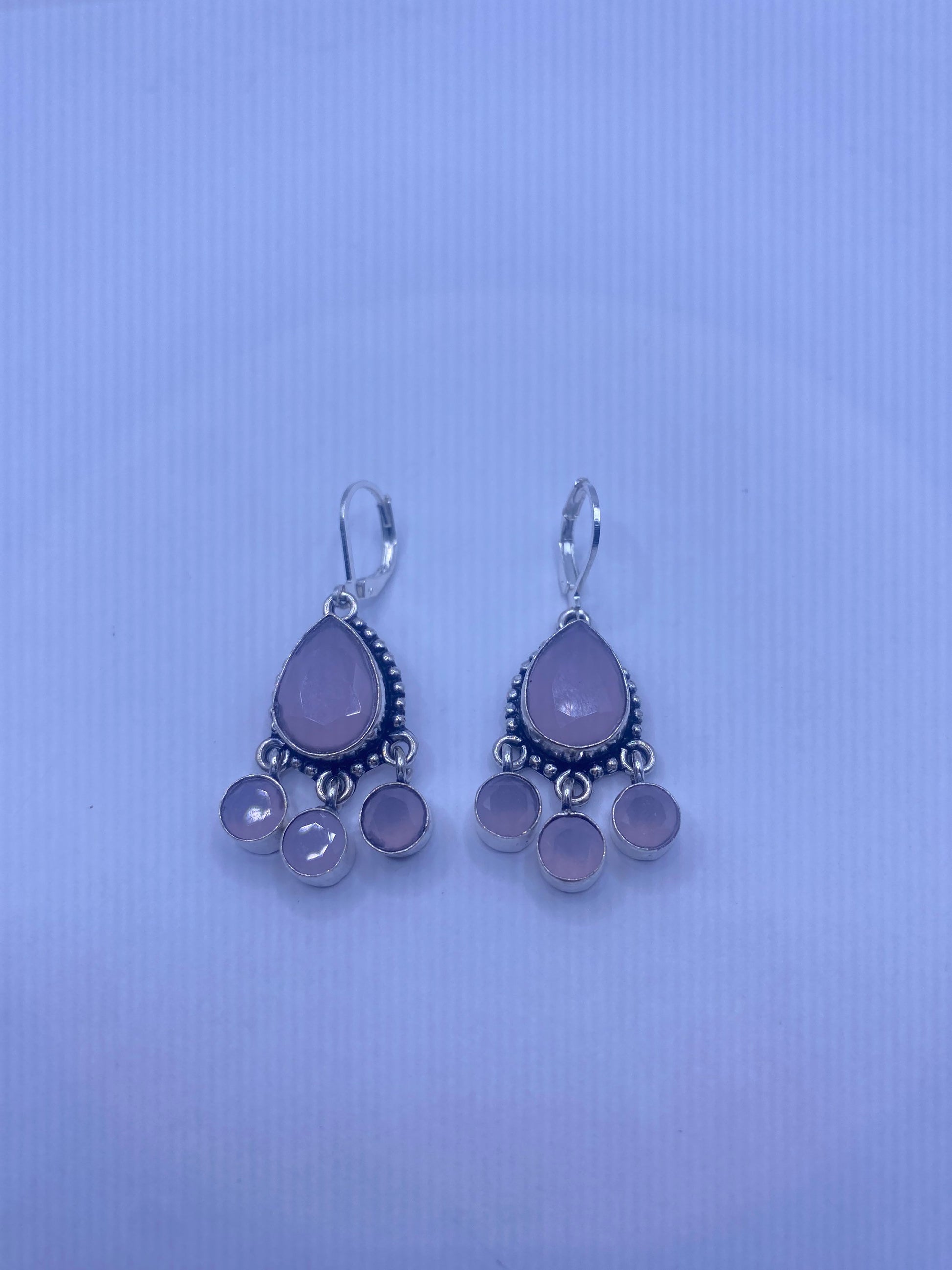 Vintage Rose Quartz Sterling Silver Lever Back Dangle Earrings