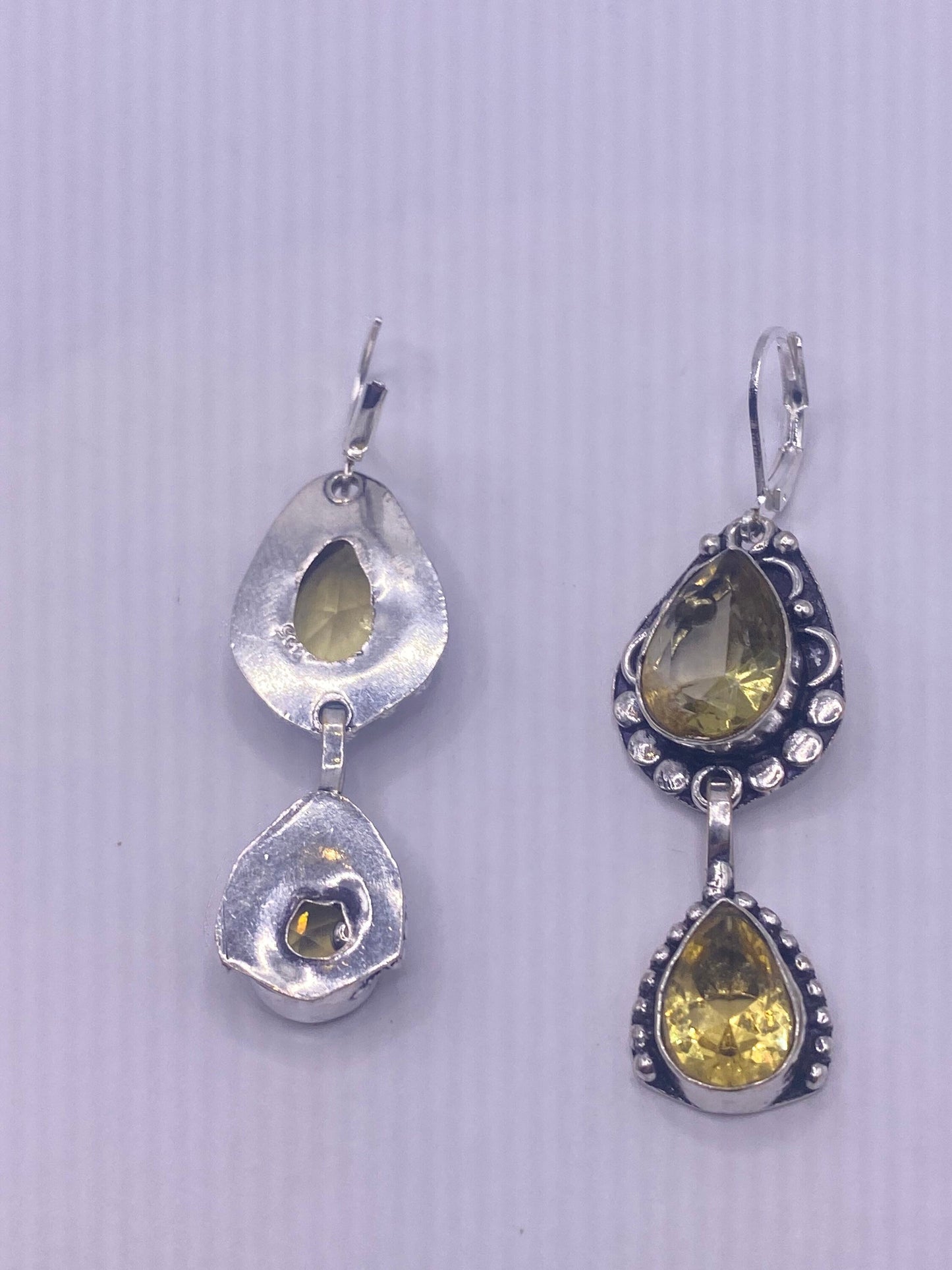 Vintage Citrine 925 Sterling Silver Lever Back Earrings