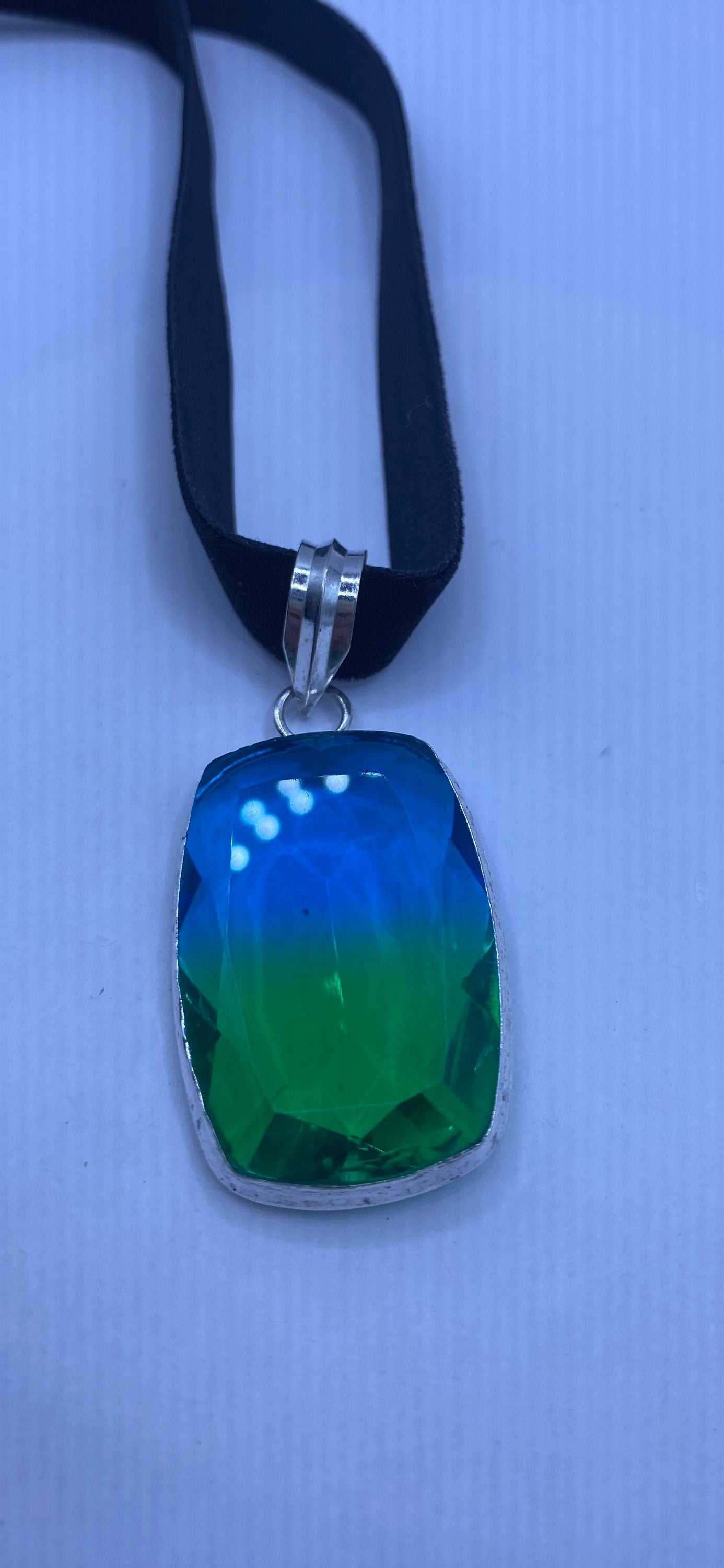 Vintage Blue Aqua Glass Choker Silver Finished Necklace