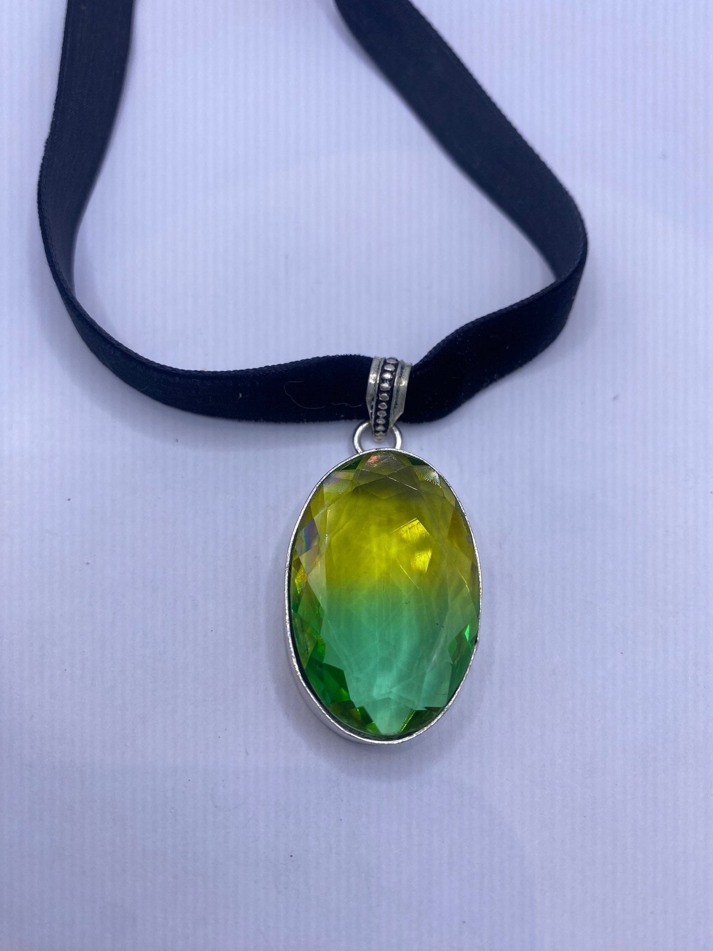 Vintage Green Glass Choker Silver Finished Necklace