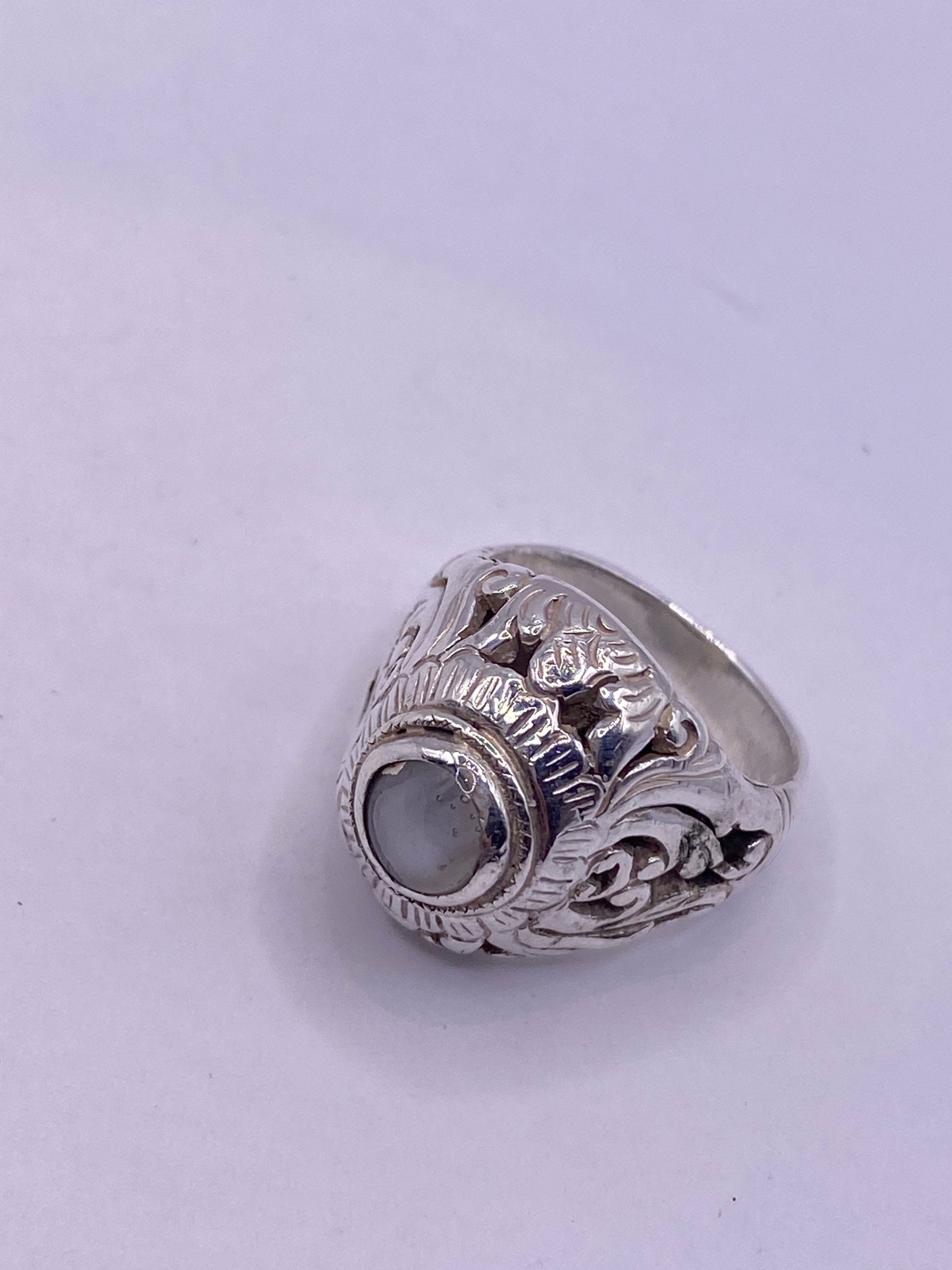 Vintage White Moonstone Ring 925 Sterling Silver