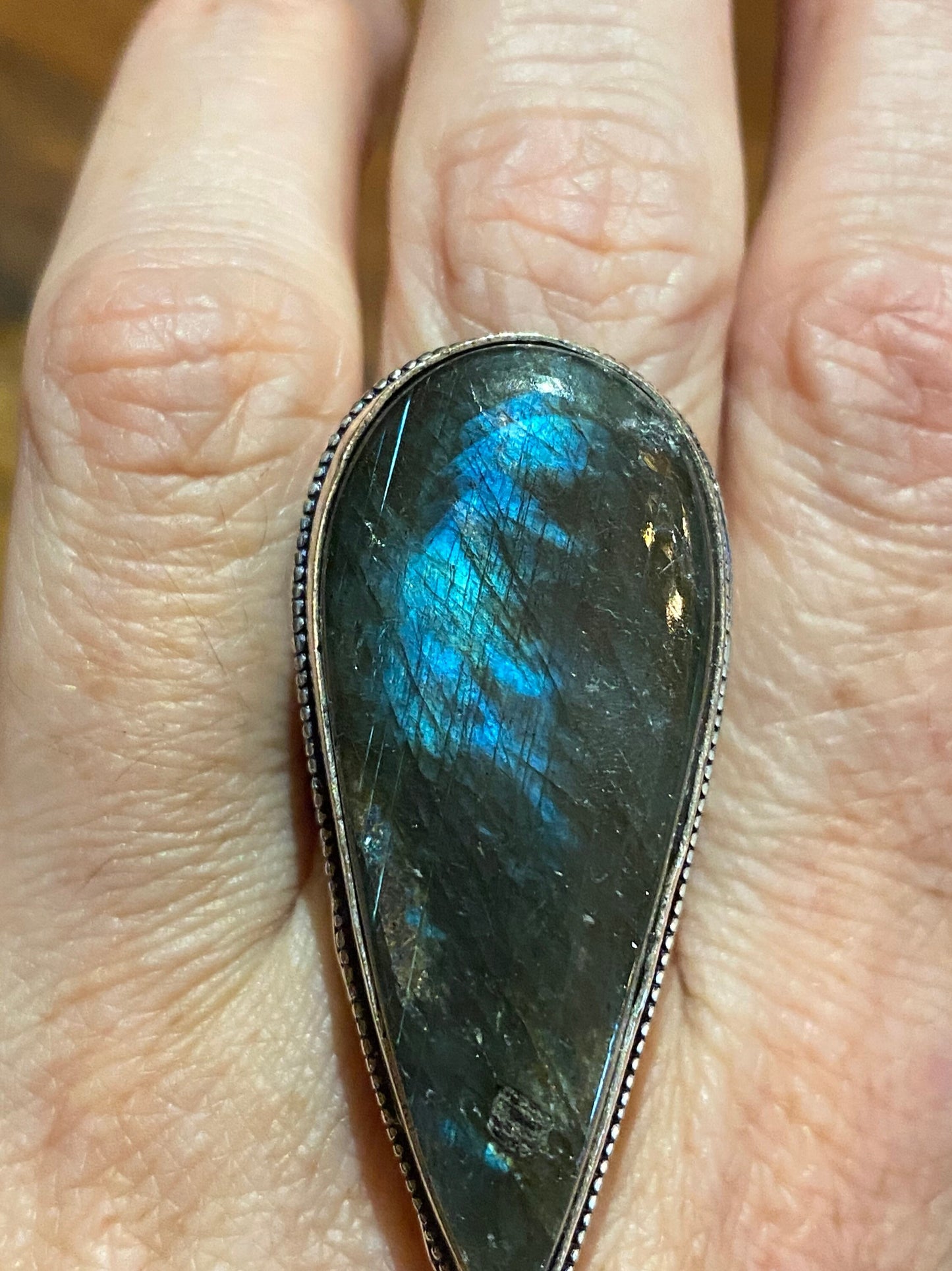 Vintage Blue Green Labradorite Moonstone Cocktail Ring