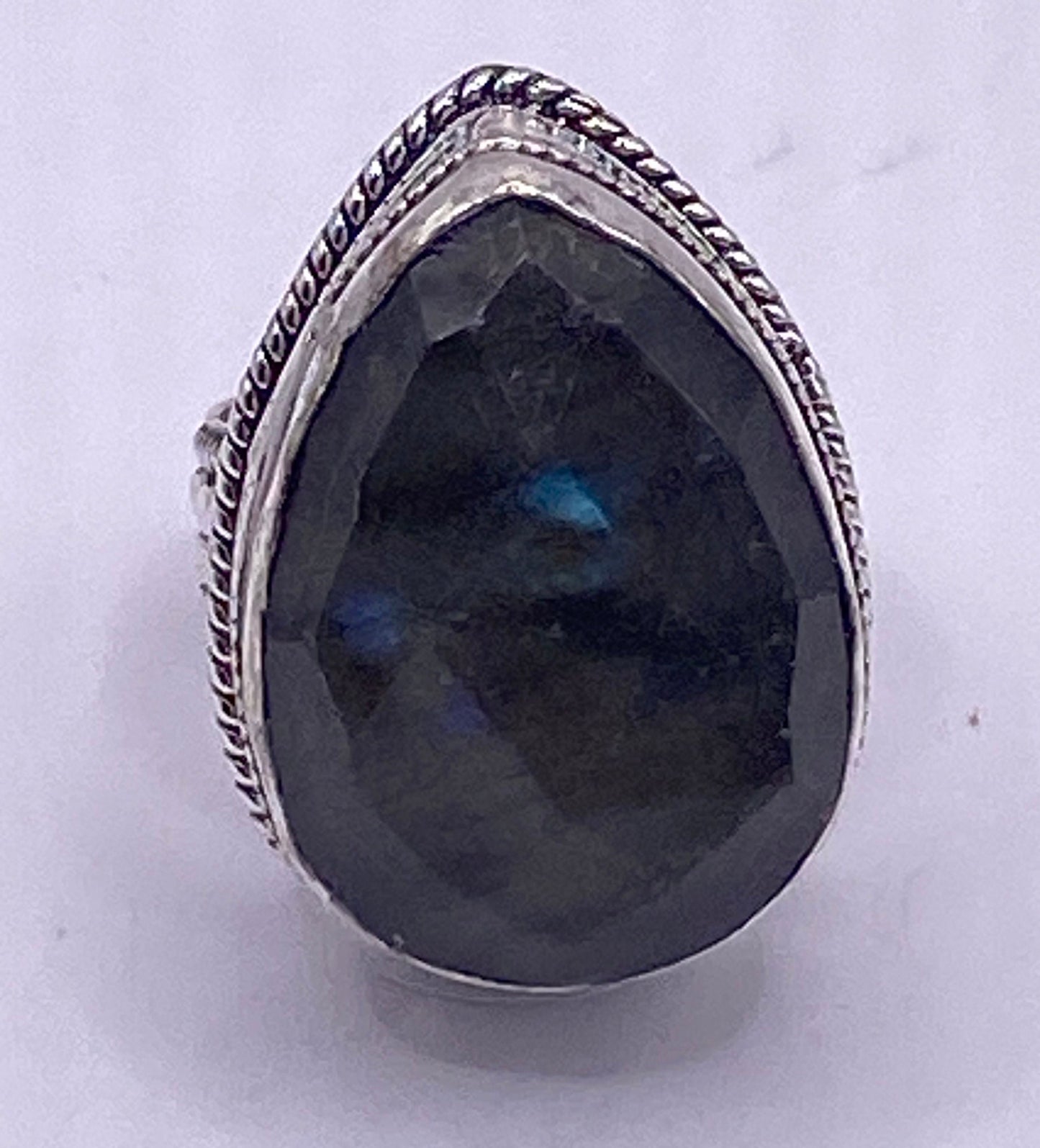 Vintage Blue Green Labradorite Moonstone Cocktail Ring