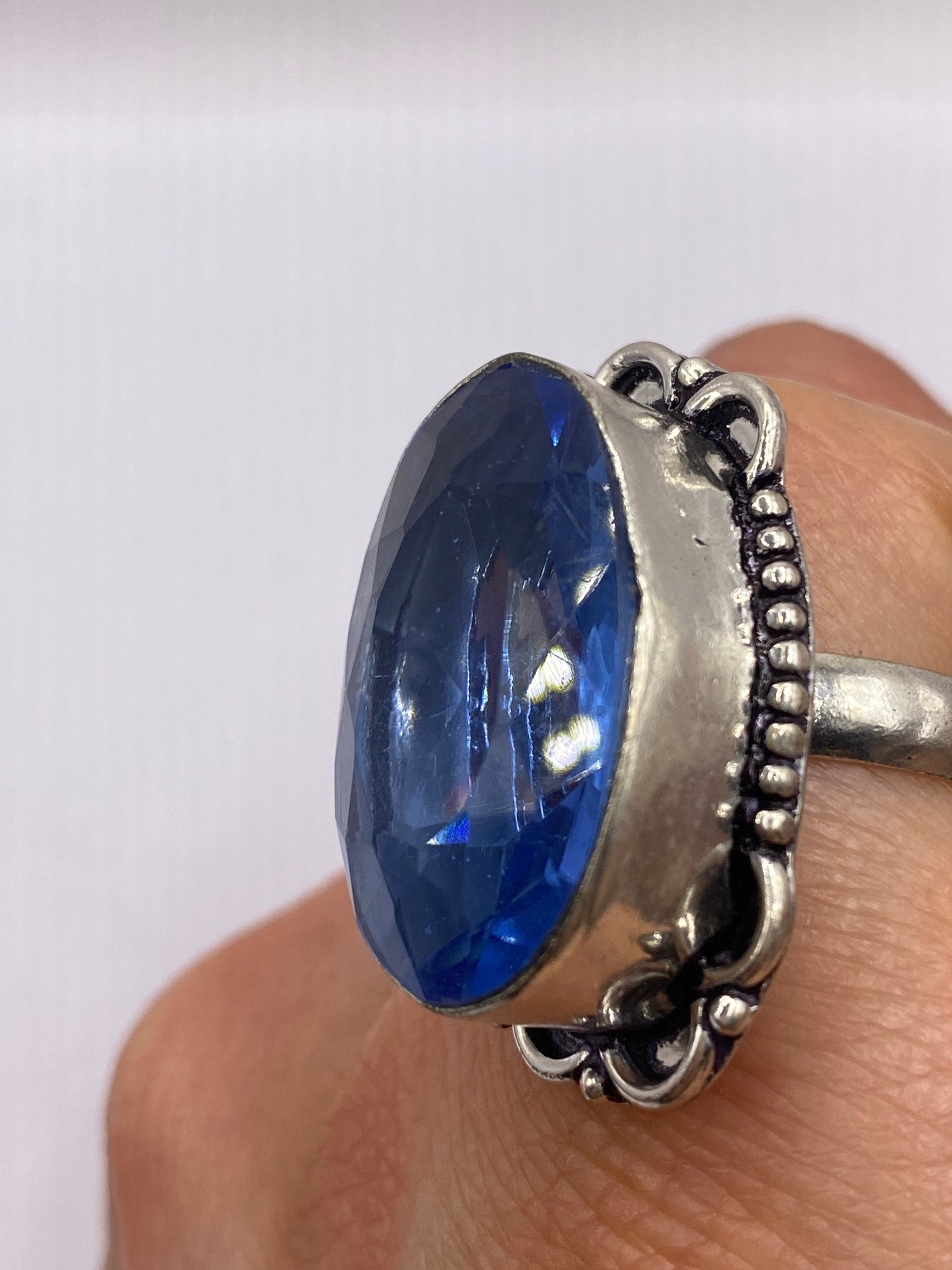 Vintage Deep Blue Volcanic Art Glass Ring