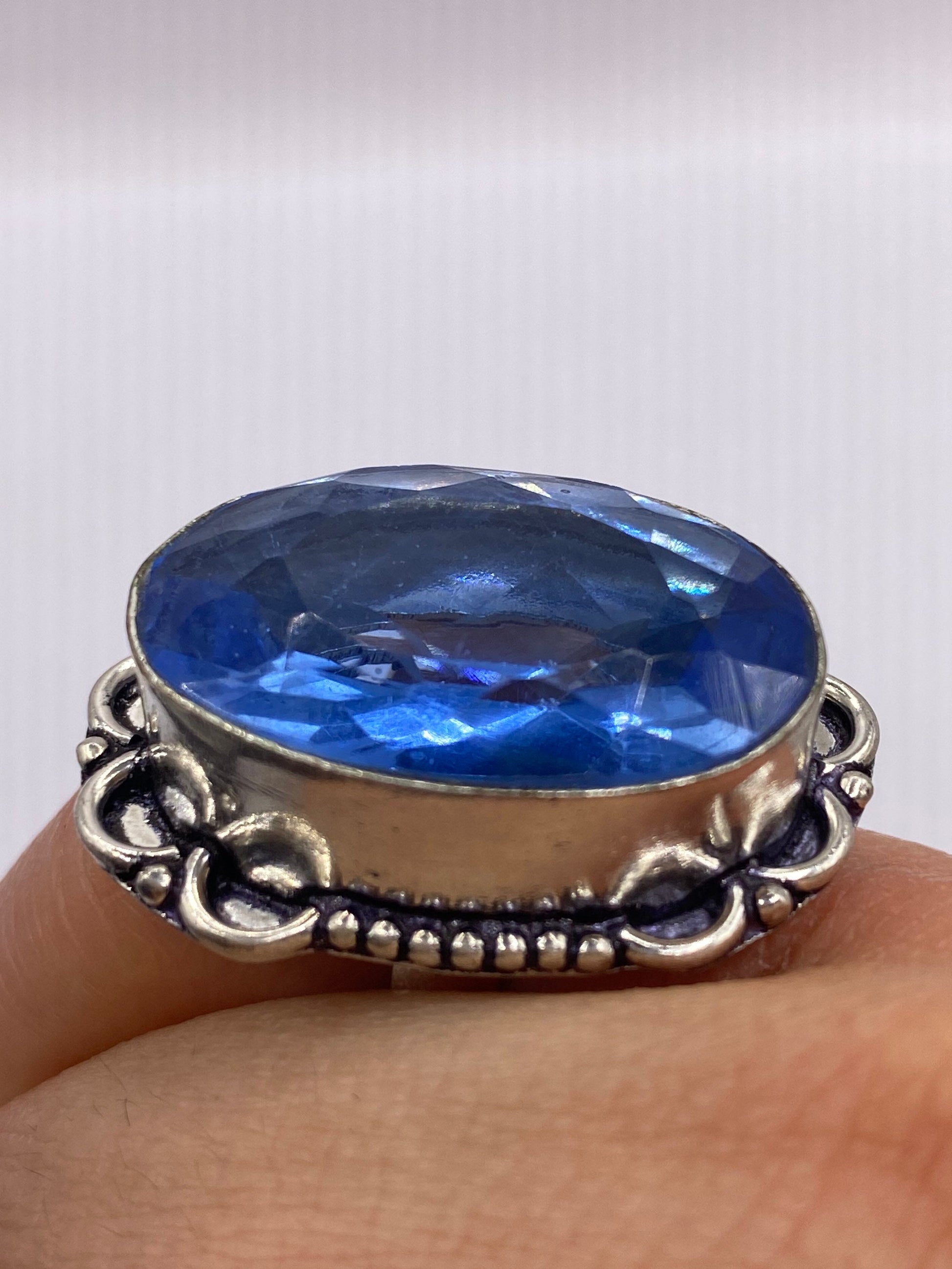 Vintage Deep Blue Volcanic Art Glass Ring