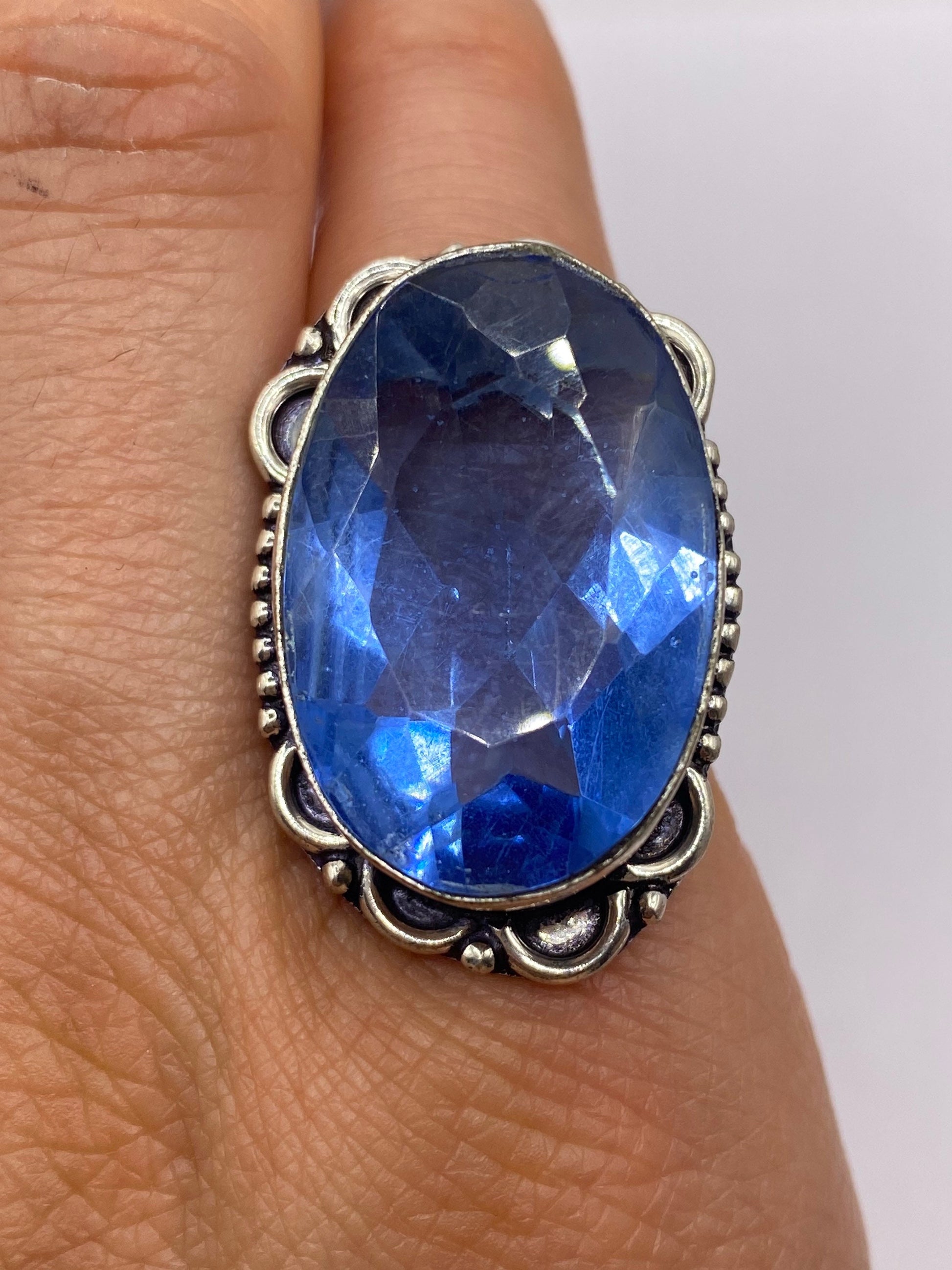 Vintage Deep Blue Volcanic Art Glass Ring