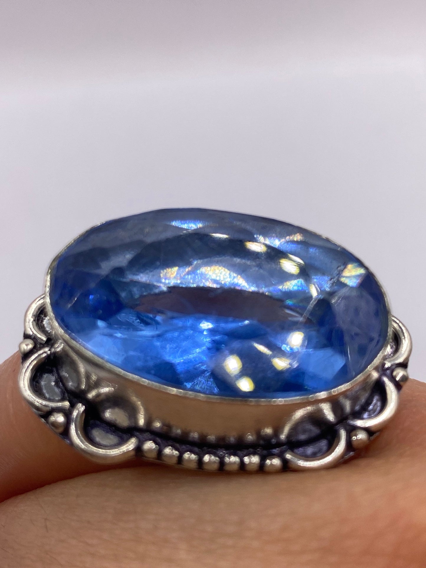 Vintage Deep Blue Volcanic Art Glass Ring