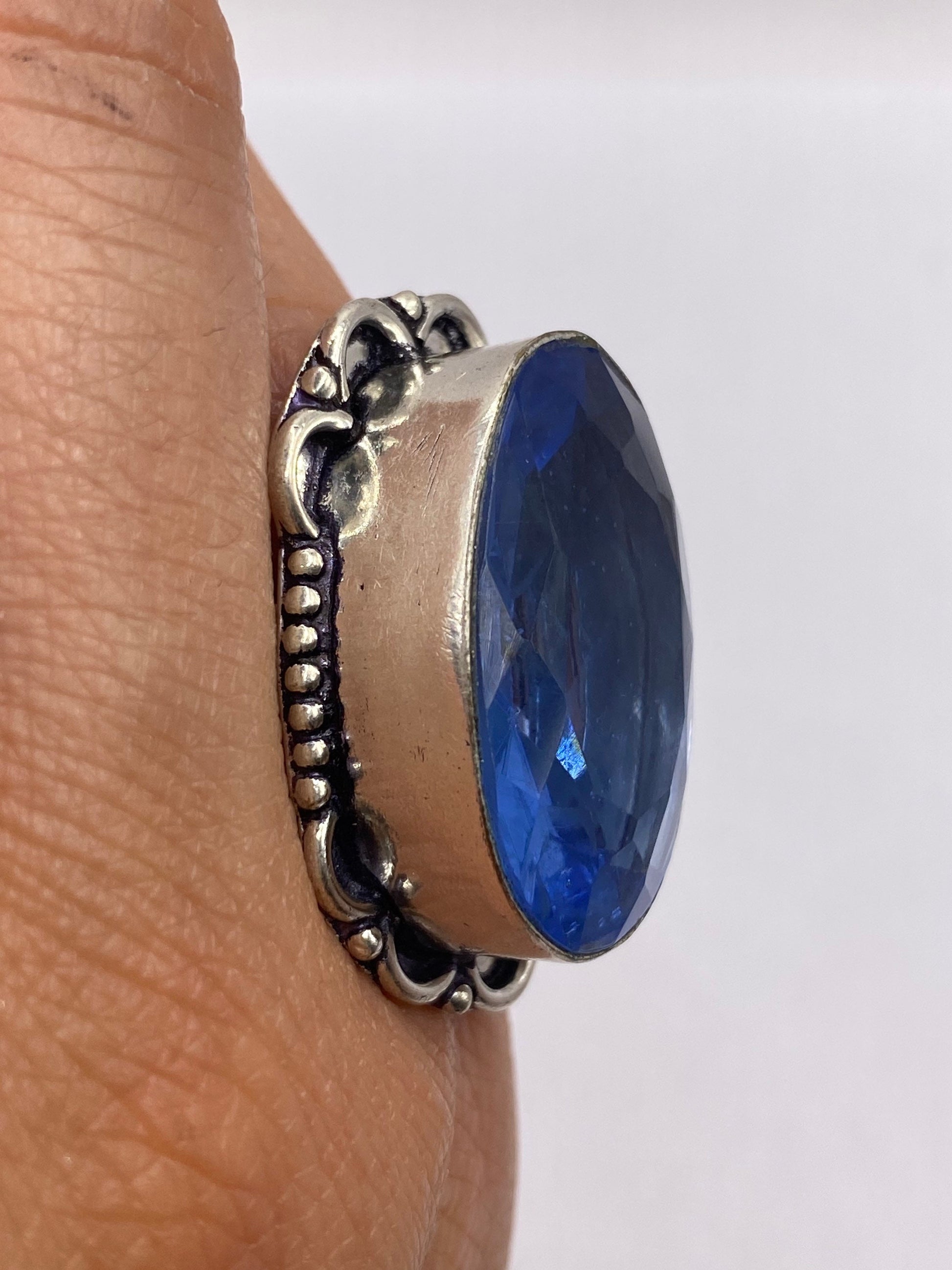 Vintage Deep Blue Volcanic Art Glass Ring