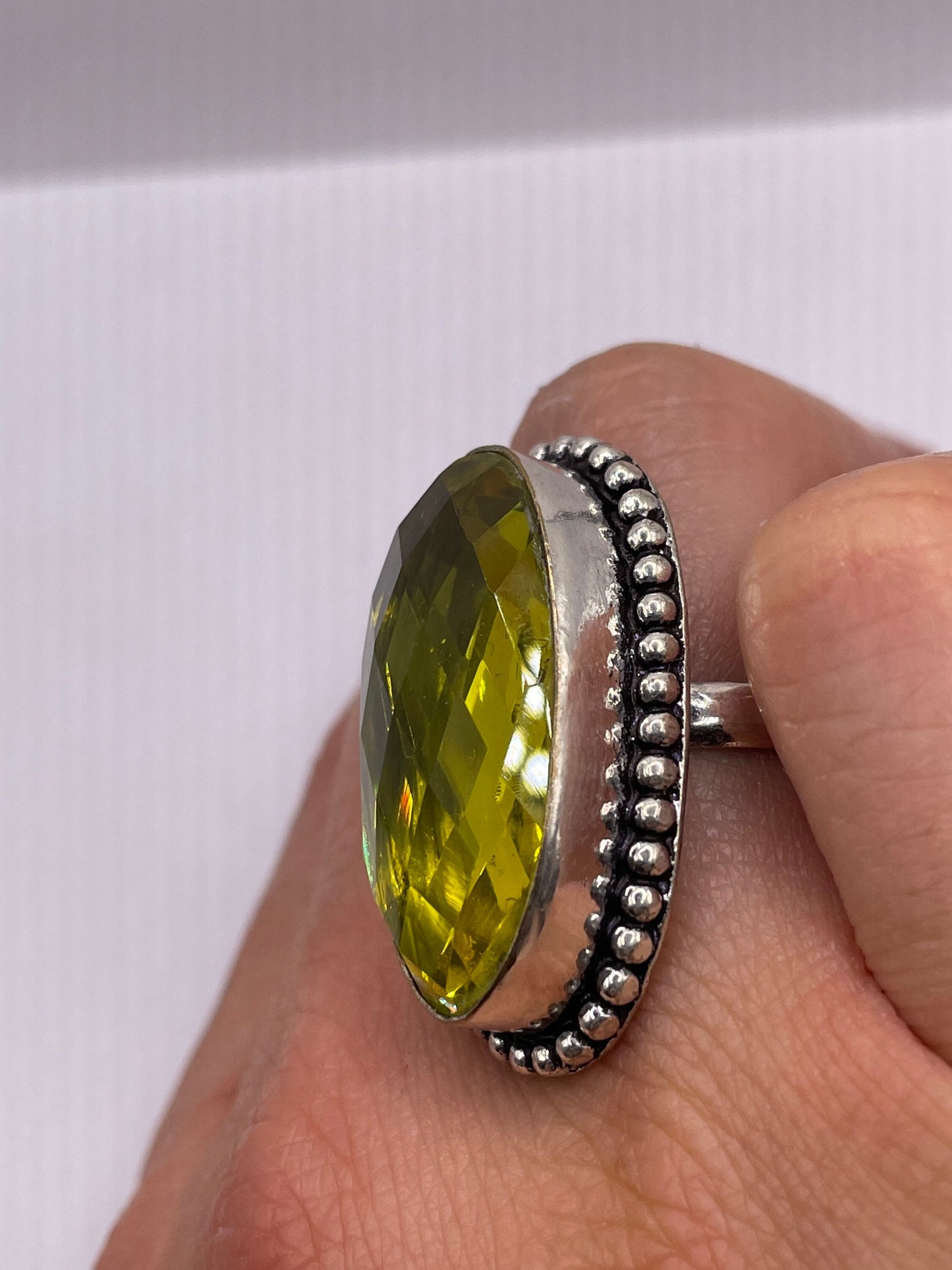 Vintage Yellow Vintage Art Glass Cocktail Ring Size 7