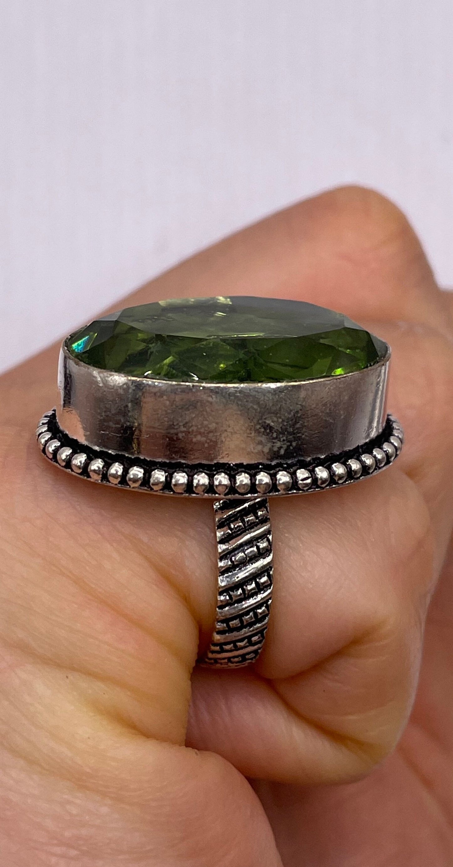 Vintage Green Antique Glass Cocktail Ring