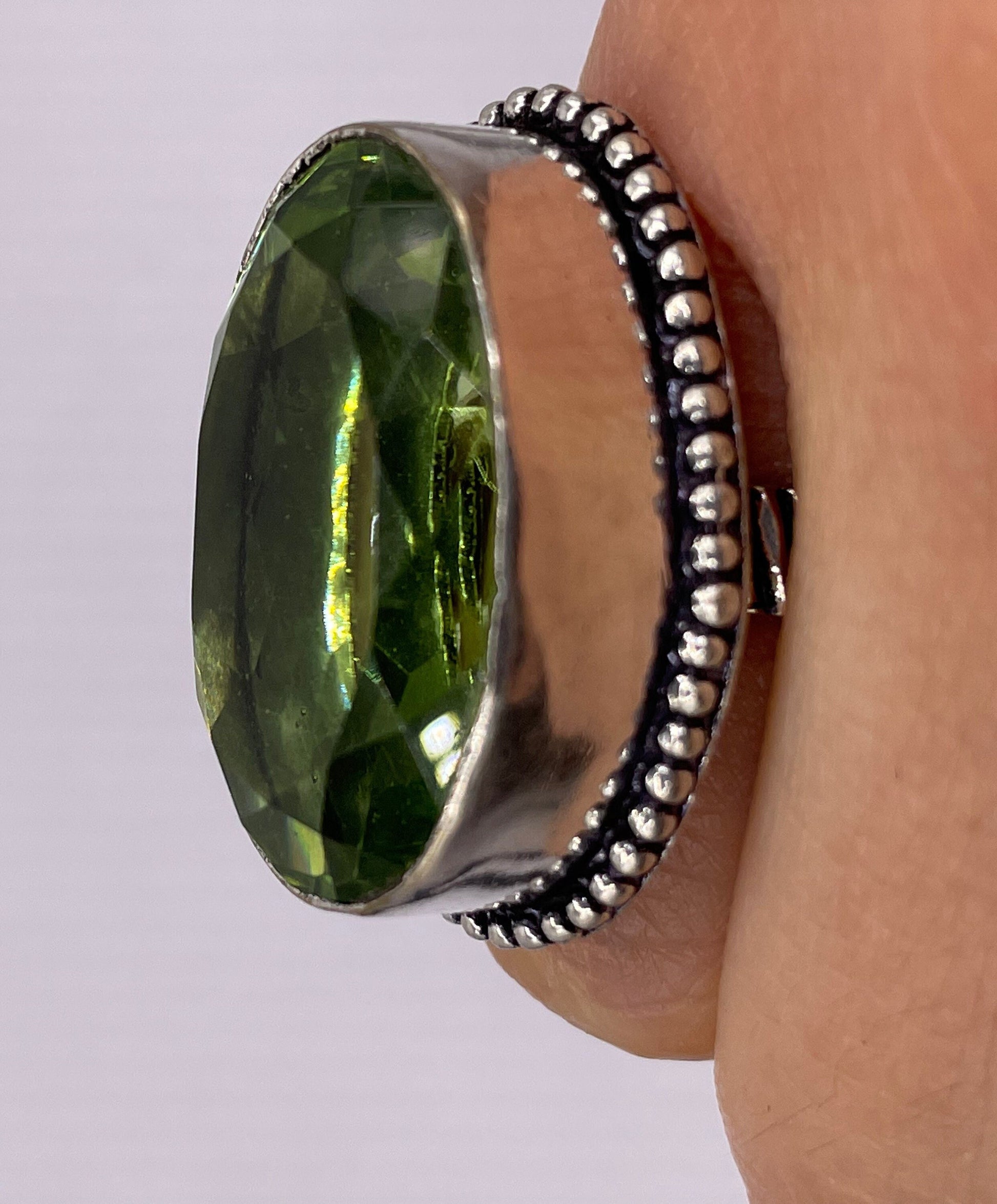 Vintage Green Antique Glass Cocktail Ring