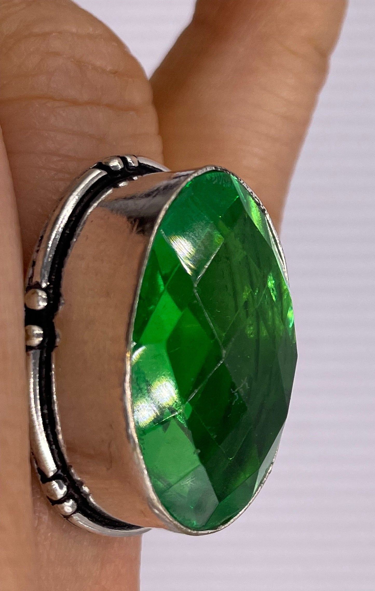 Vintage Green Antique Glass Cocktail Ring