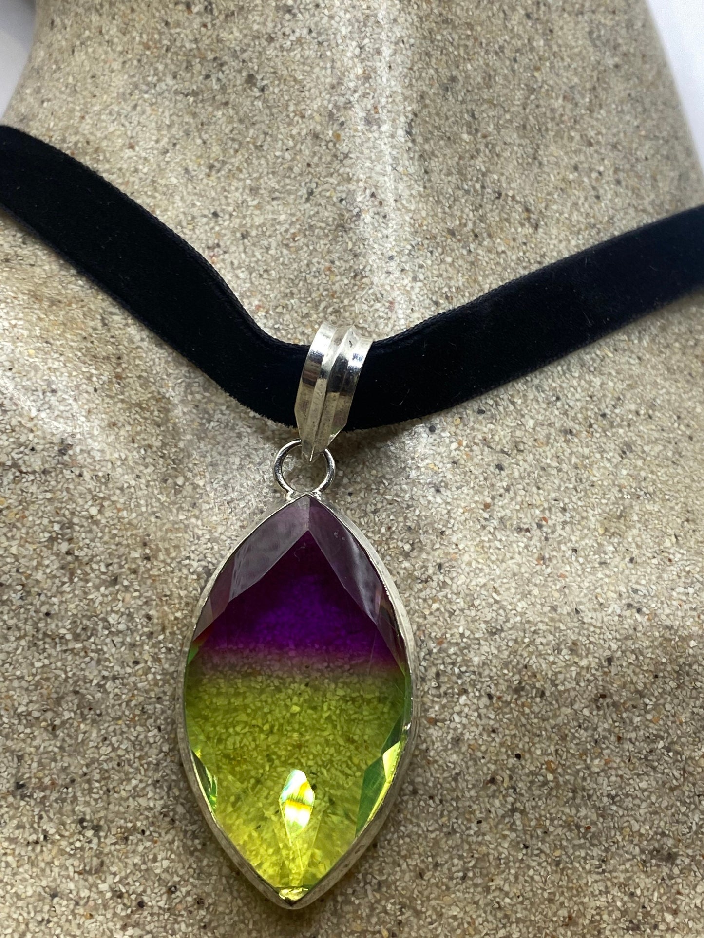 Vintage Purple Glass Choker Silver Finished Necklace