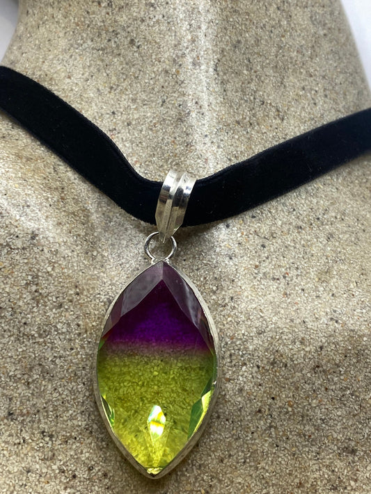 Vintage Purple Glass Choker Silver Finished Necklace