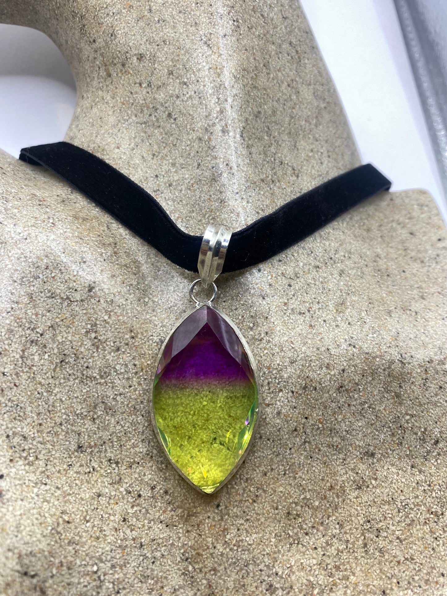 Vintage Purple Glass Choker Silver Finished Necklace