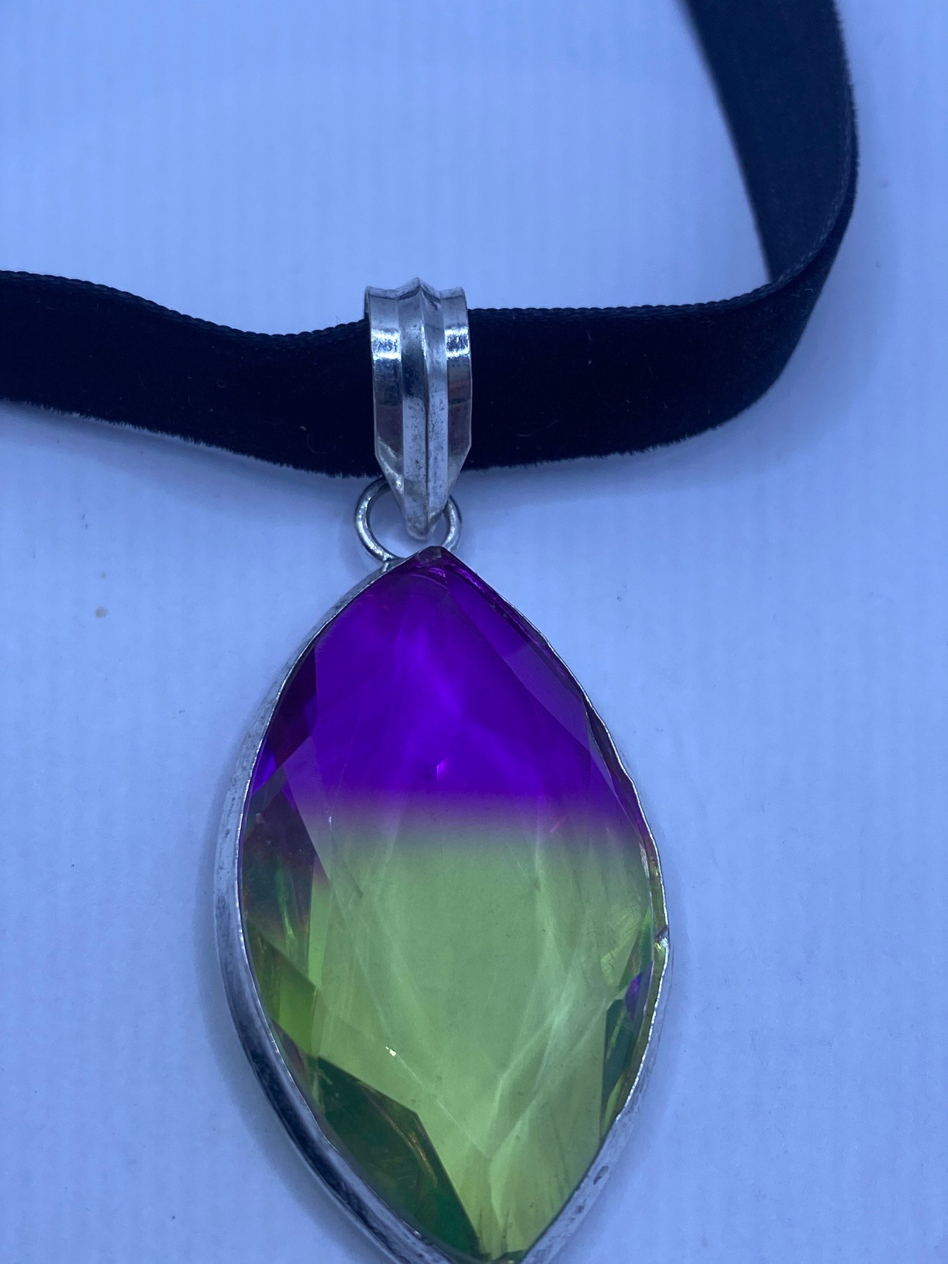 Vintage Purple Glass Choker Silver Finished Necklace