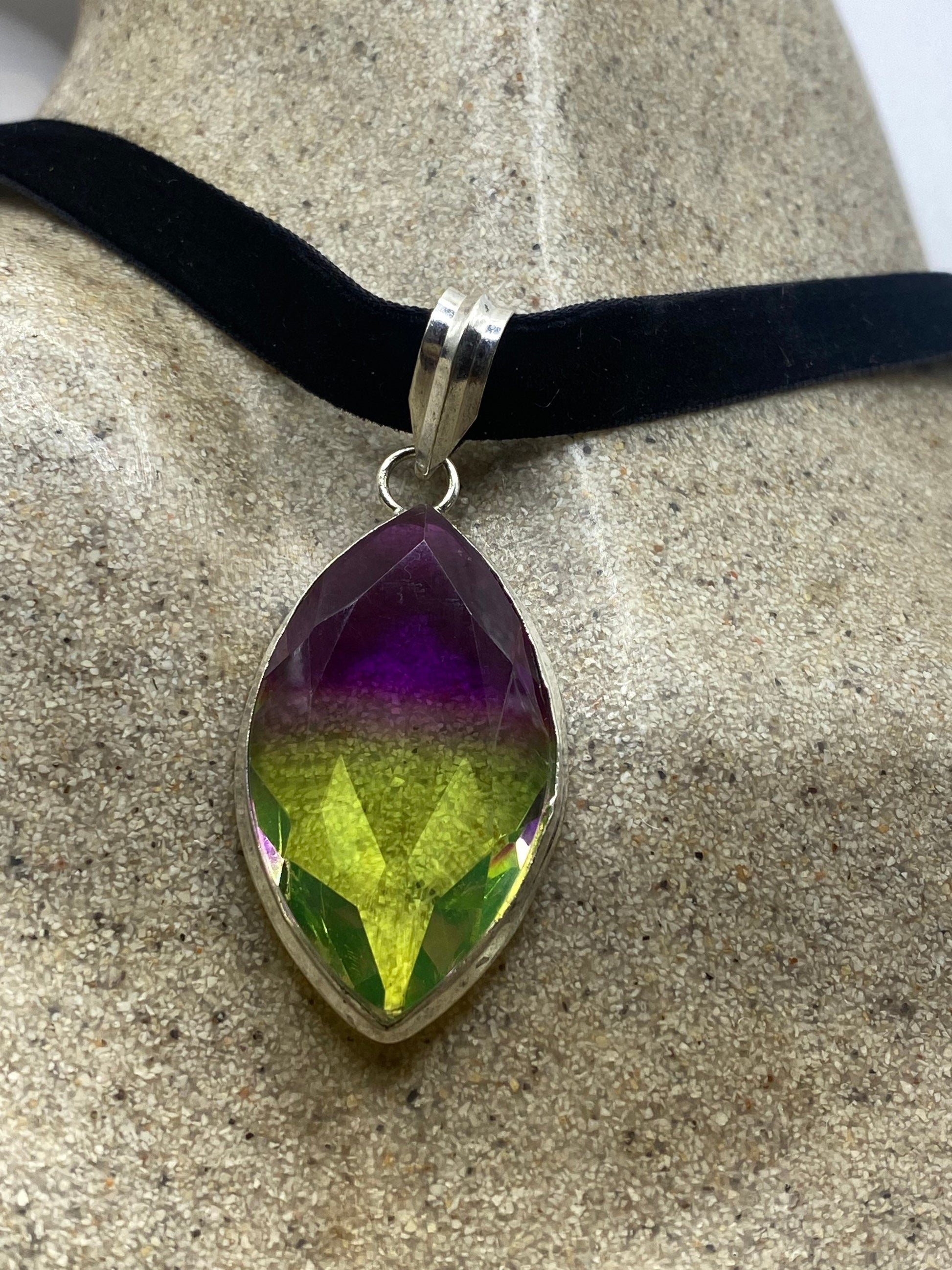 Vintage Purple Glass Choker Silver Finished Necklace