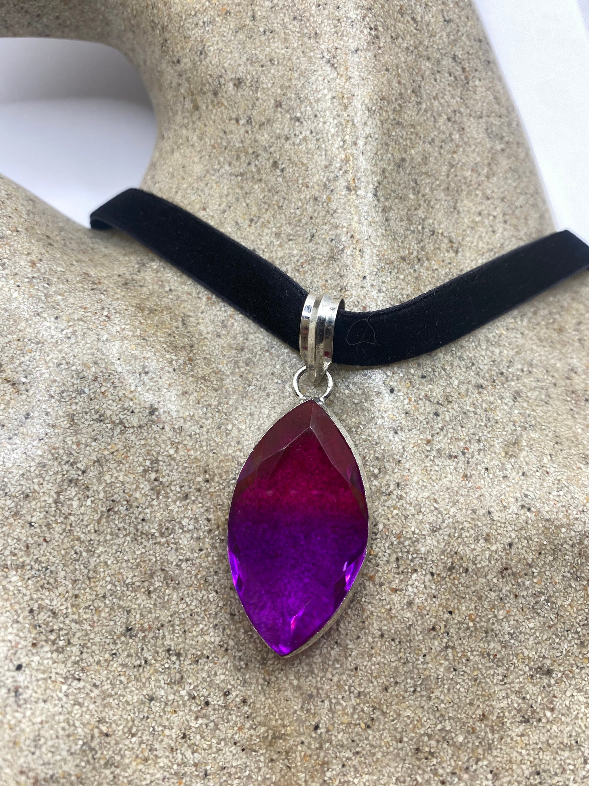 Vintage Purple Glass Choker Silver Finished Necklace