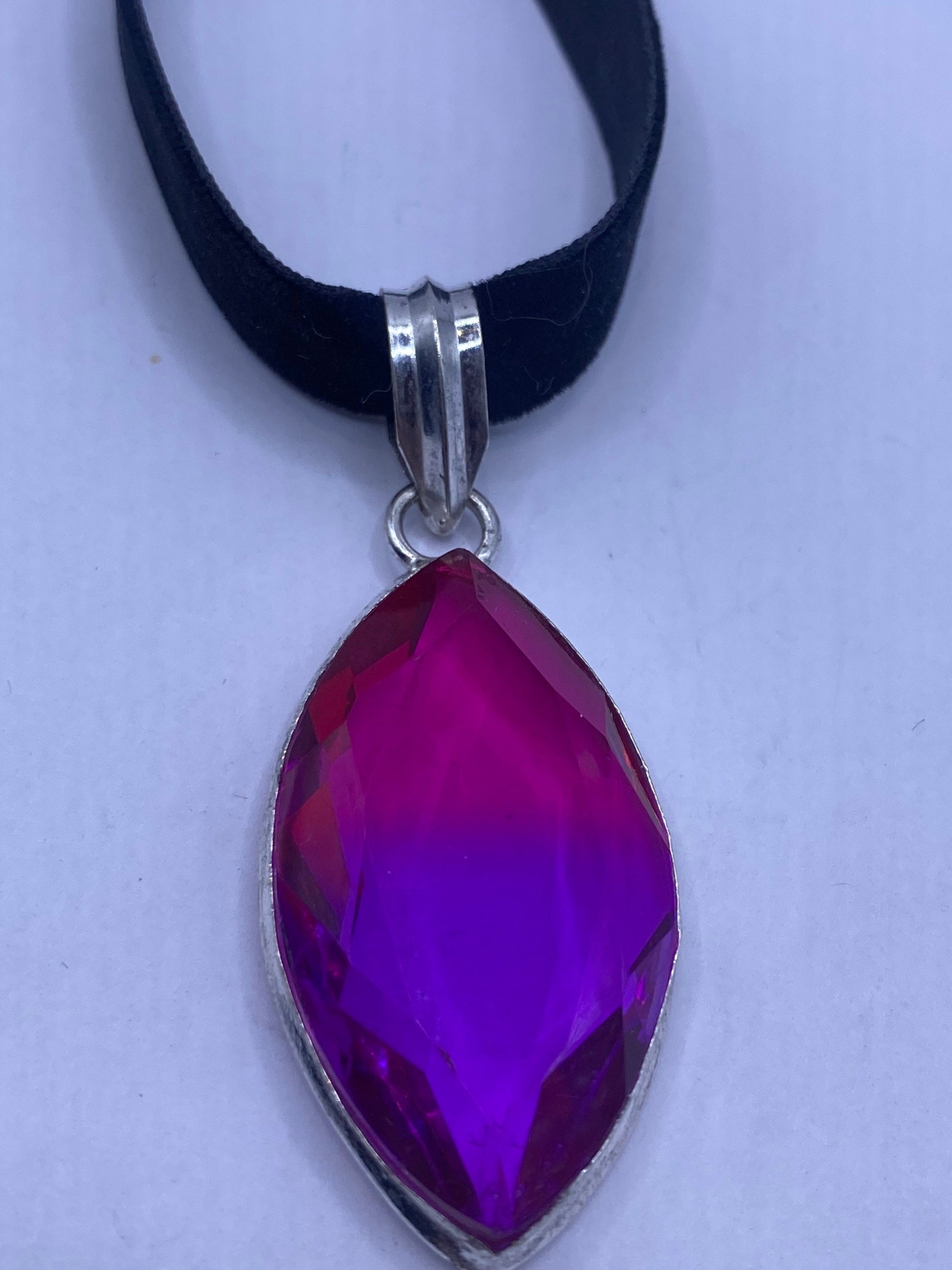 Vintage Purple Glass Choker Silver Finished Necklace