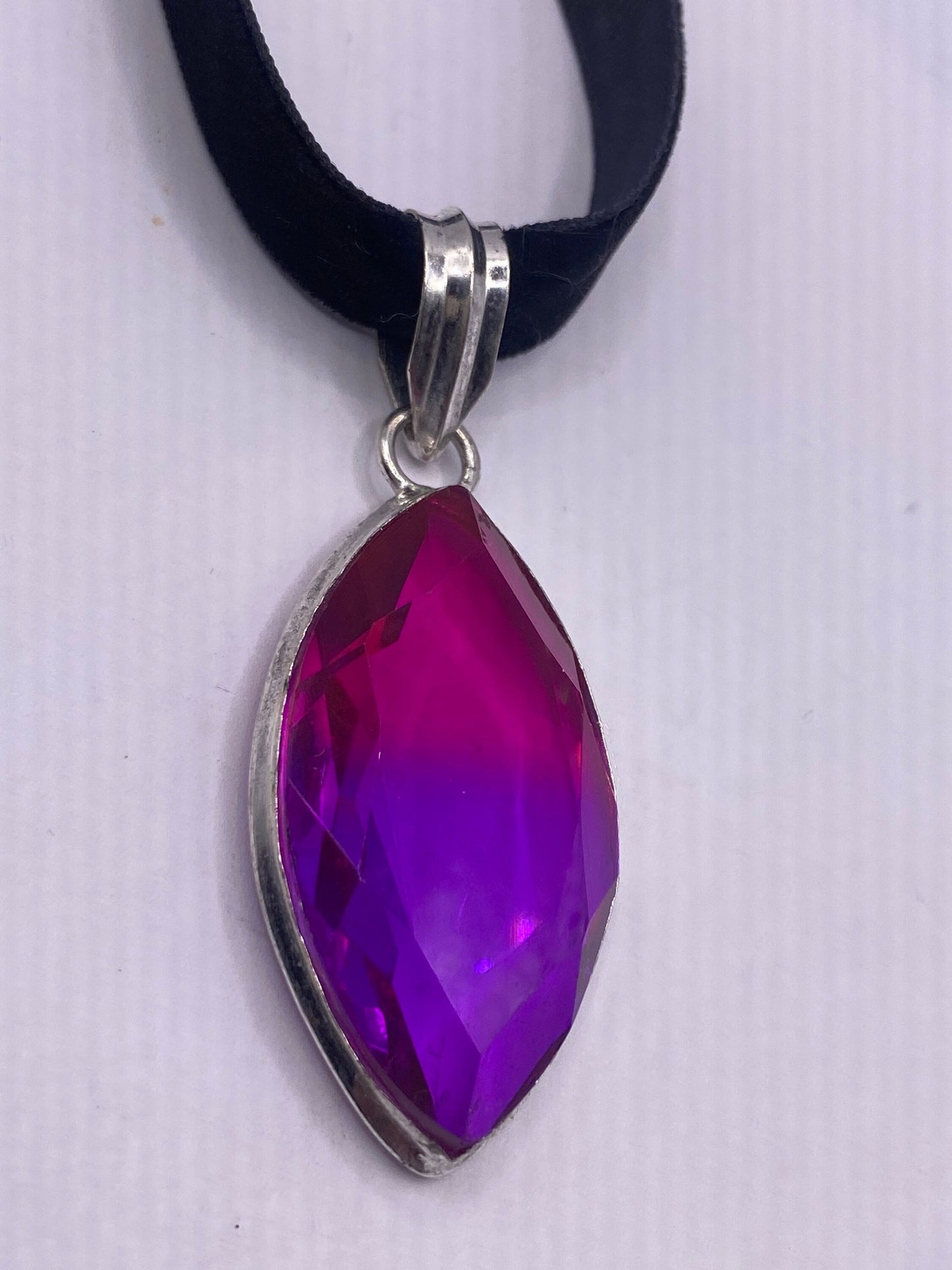 Vintage Purple Glass Choker Silver Finished Necklace