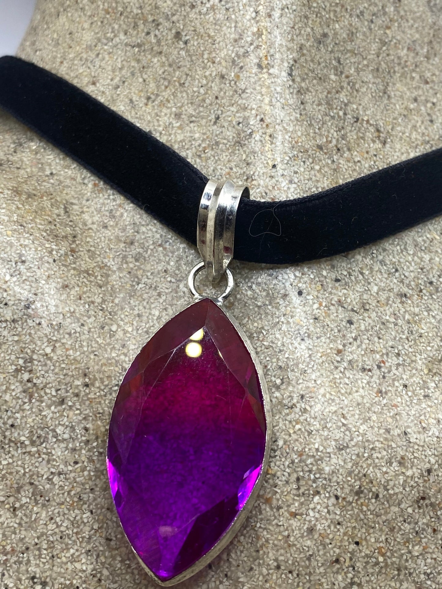 Vintage Purple Glass Choker Silver Finished Necklace