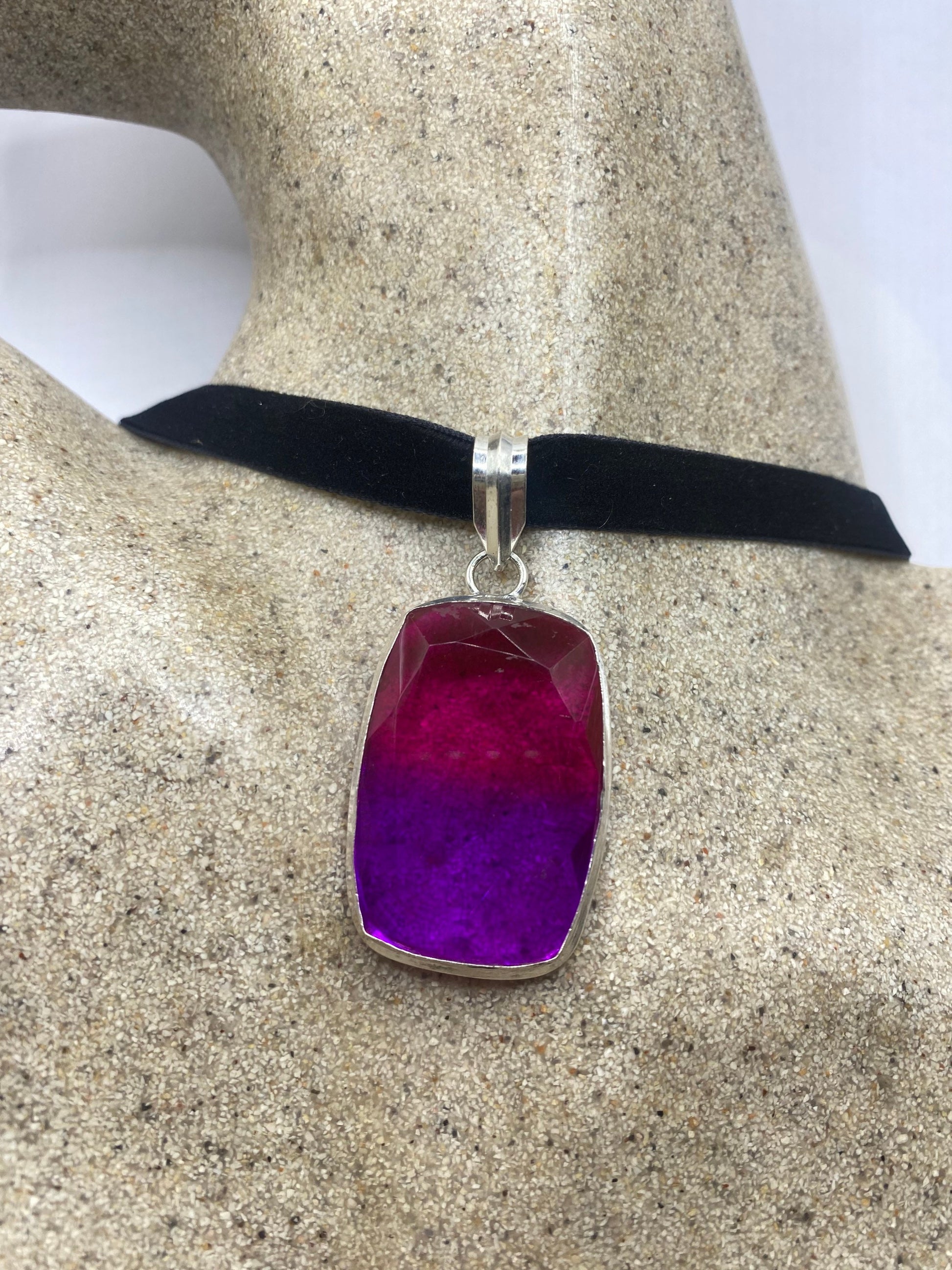 Vintage Purple Glass Choker Silver Finished Necklace