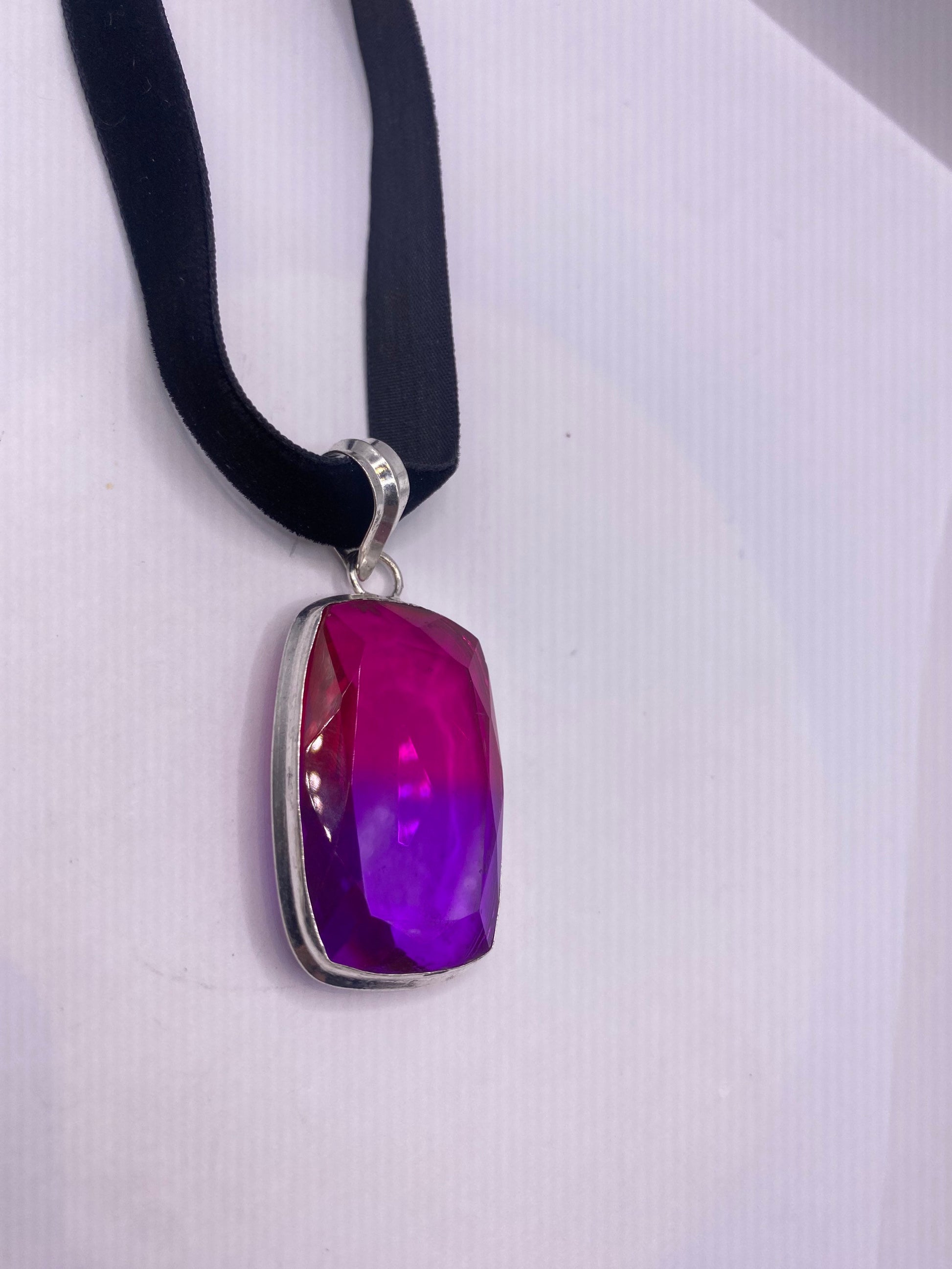 Vintage Purple Glass Choker Silver Finished Necklace