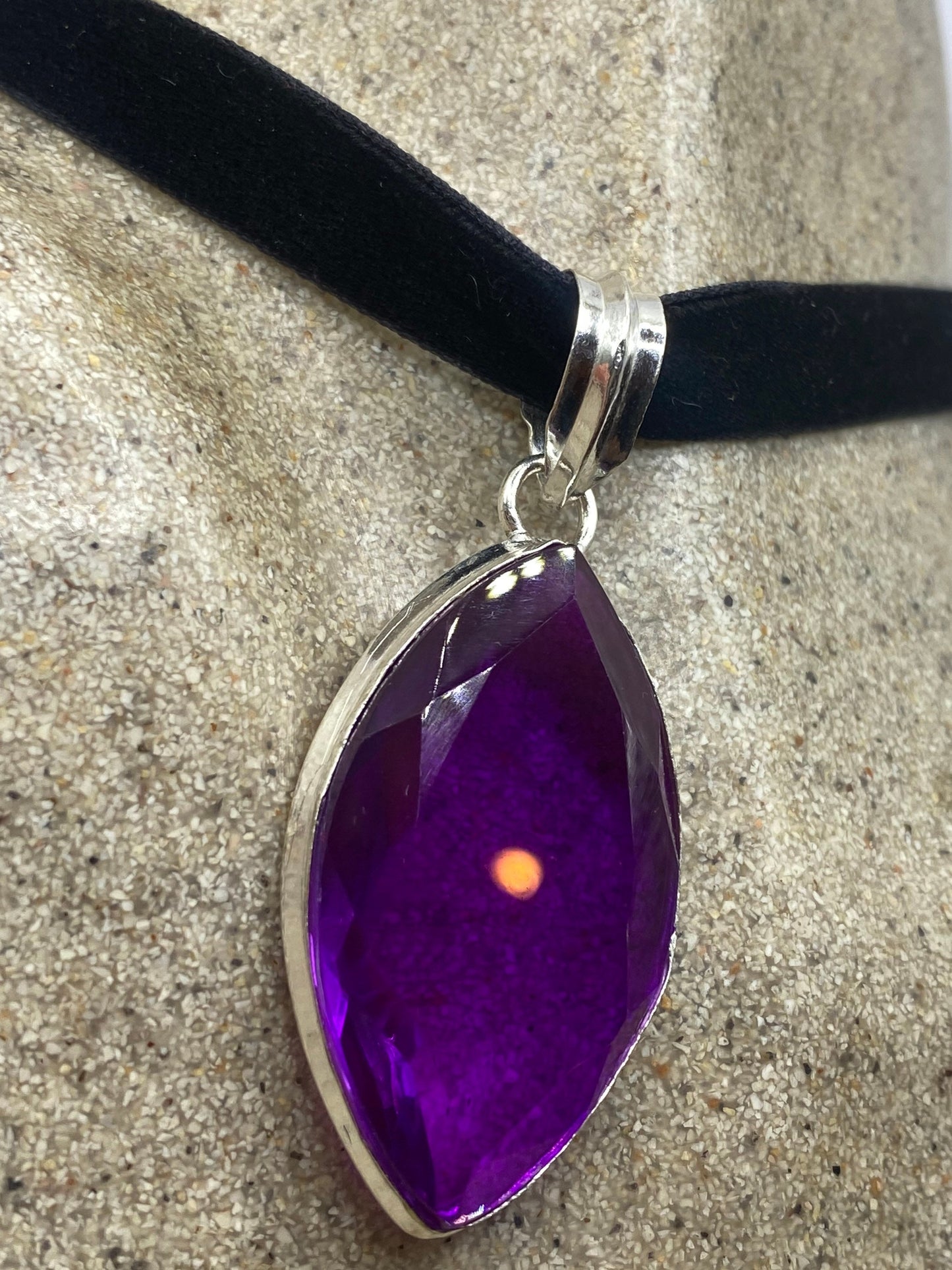 Vintage Purple Glass Choker Silver Finished Necklace