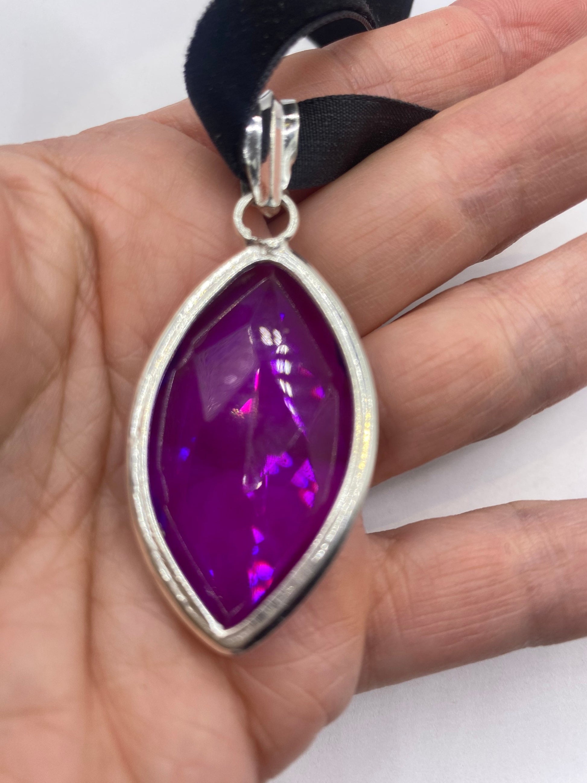 Vintage Purple Glass Choker Silver Finished Necklace